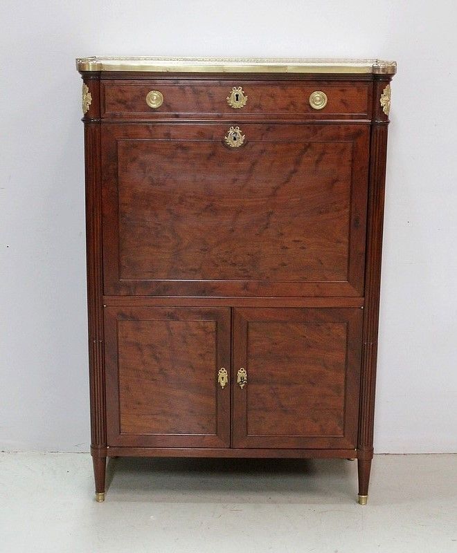Spotted Mahogany Secretary, Louis XVI, 2nd Half Of The 18th Century
