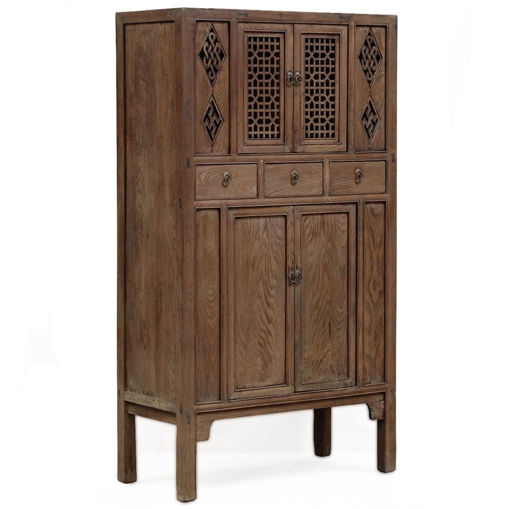 Antique Natural Elm Storage Cabinet