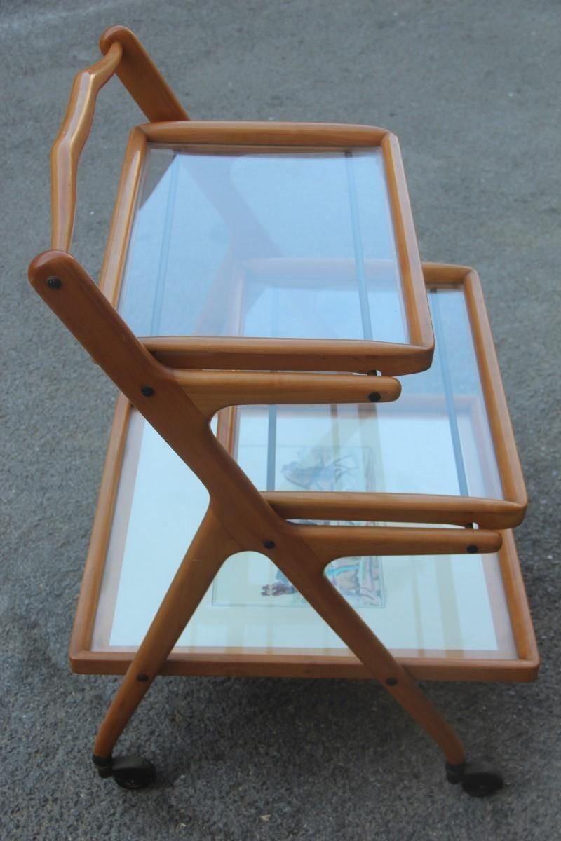 Midcentury Italian Bar Cart Casino By Cesare Lacca Maple Wood Brass Parts, 1950s photo 2799.0