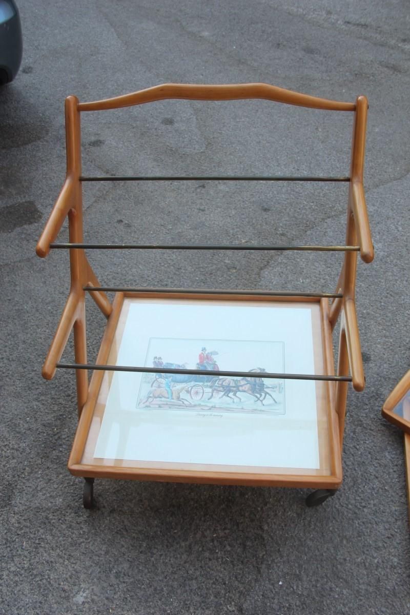 Midcentury Italian Bar Cart Casino By Cesare Lacca Maple Wood Brass Parts, 1950s photo buy