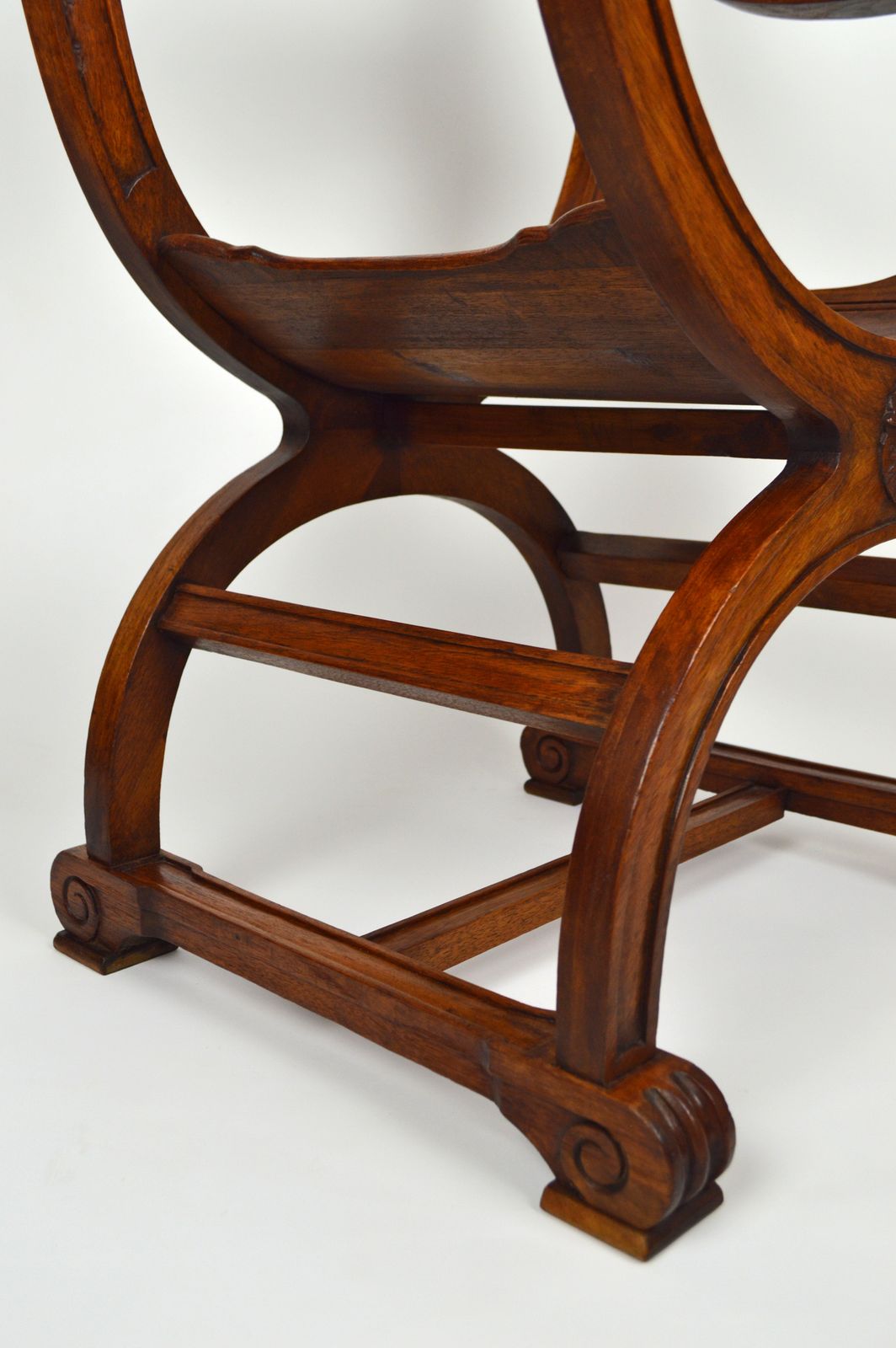 French Carved Walnut Curule Or Armchair, Renaissance Revival photo buy