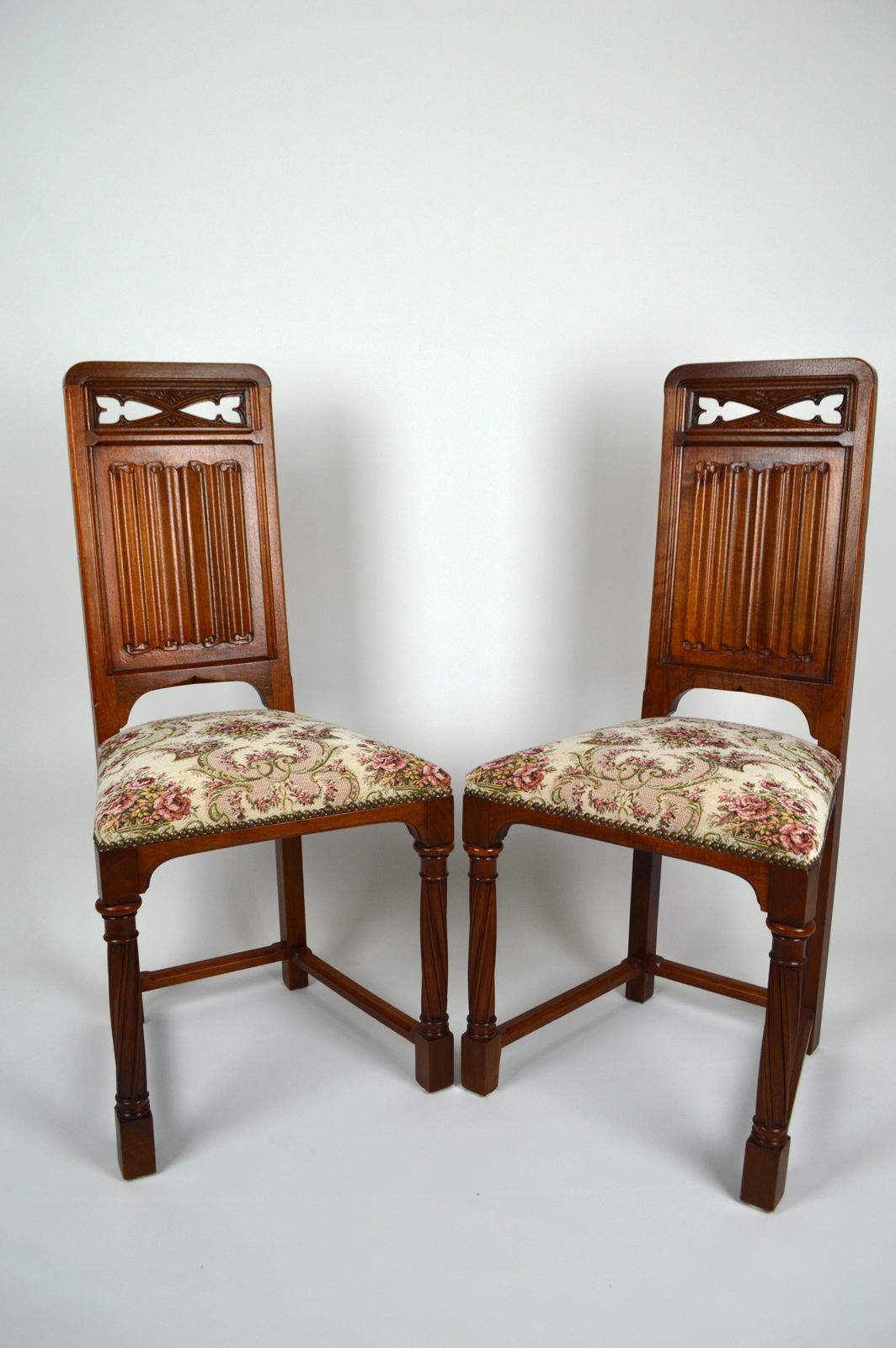 Pair Of Gothic Revival Chairs In Carved Walnut, France, Circa 1890