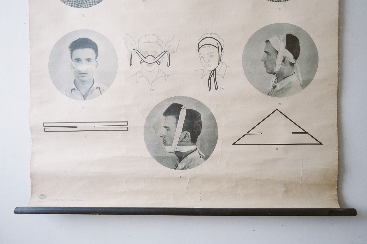 Original Medical Vintage German School Wall Chart Dressings Bandages Anatomy Beautiful Rare photo 125.0