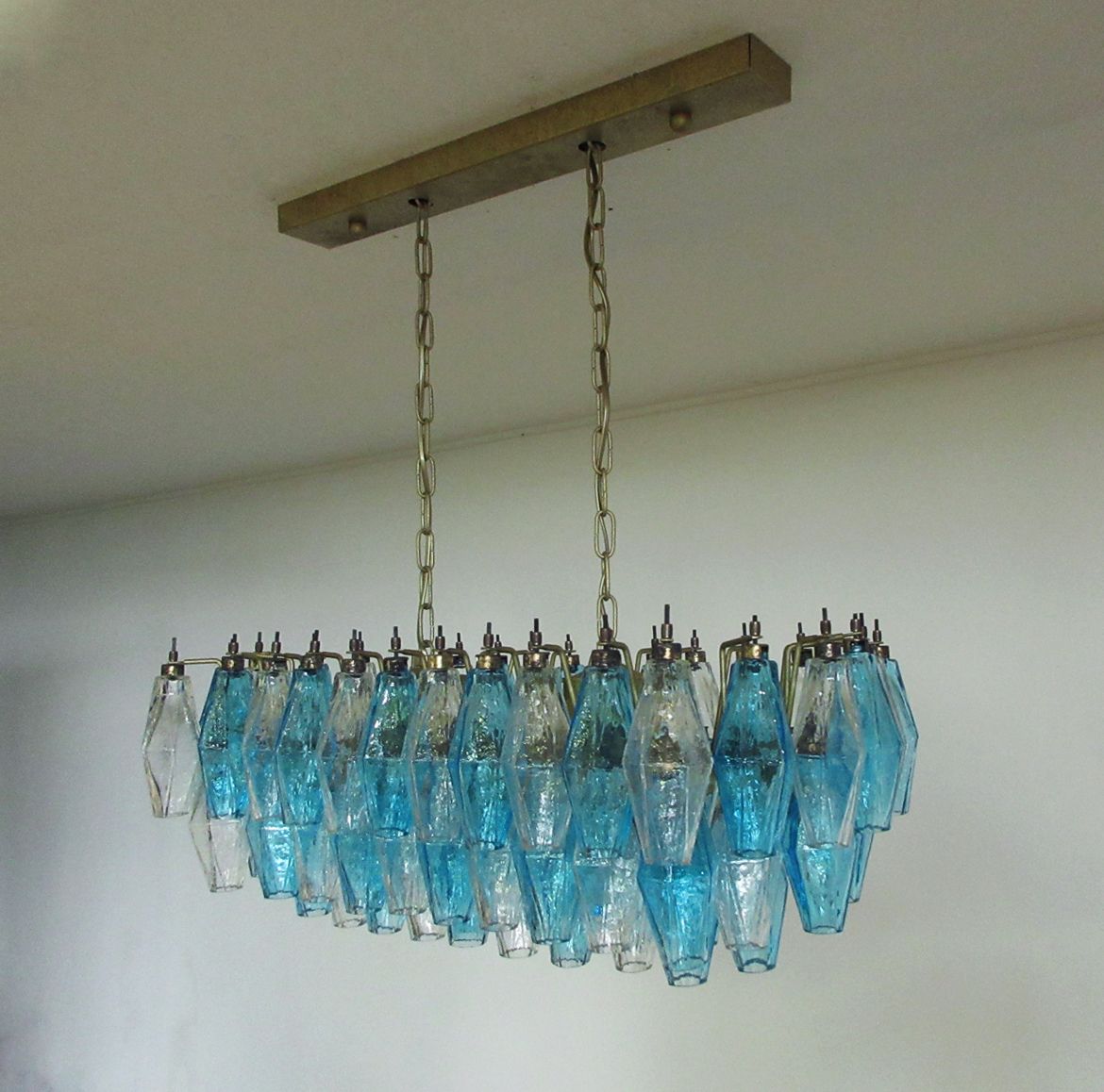 Elegant Murano Poliedri Chandelier   Carlo Scarpa   84 Glasses Trasparent And Blue photo for sale