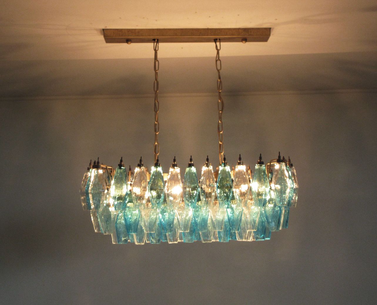 Elegant Murano Poliedri Chandelier   Carlo Scarpa   84 Glasses Trasparent And Blue photo Lighting