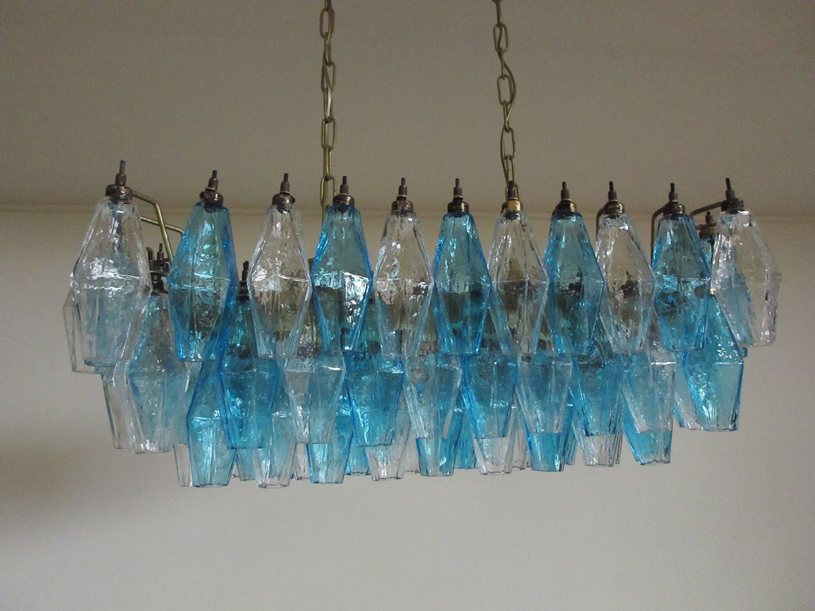 Elegant Murano Poliedri Chandelier   Carlo Scarpa   84 Glasses Trasparent And Blue
