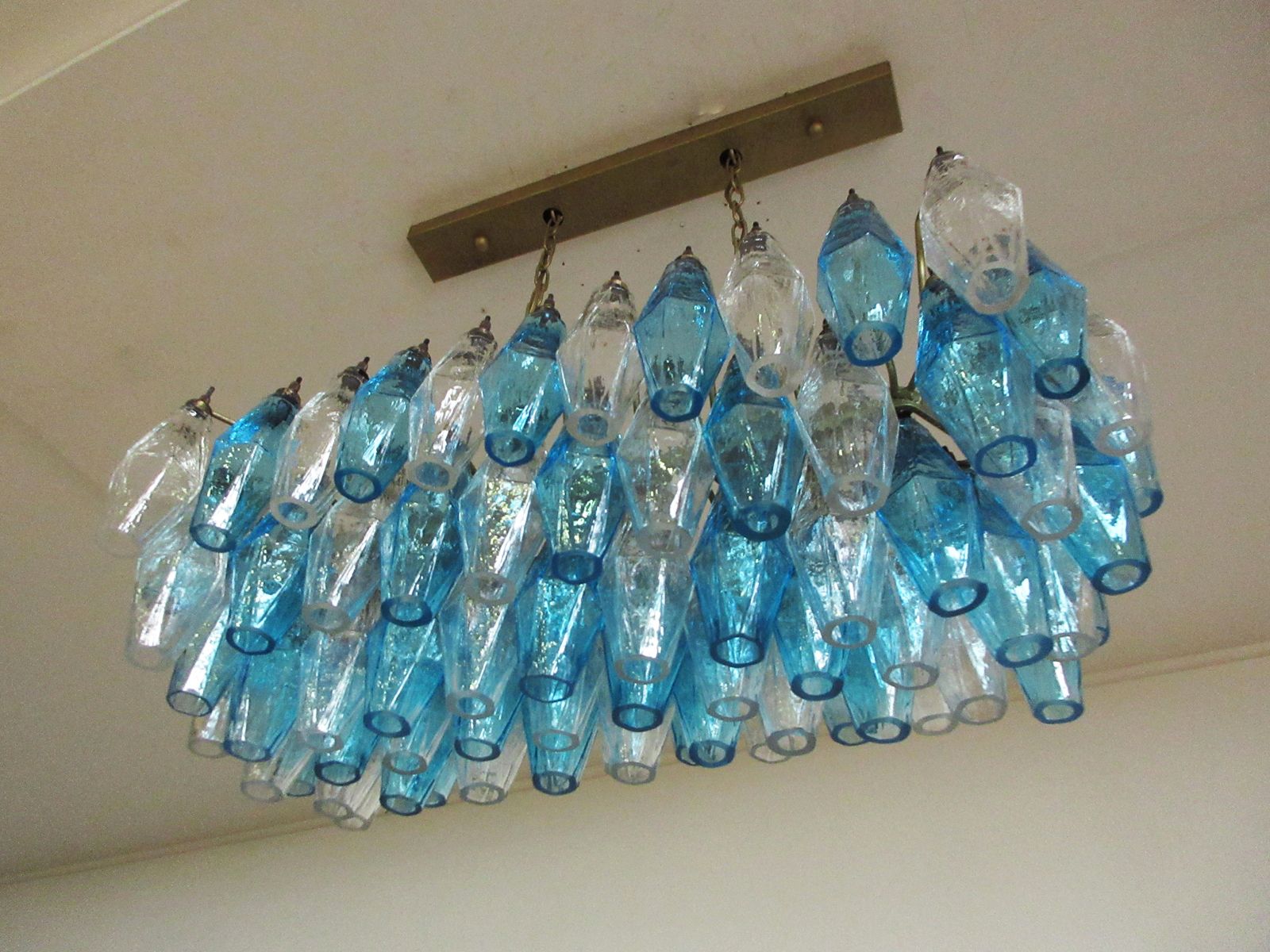 Elegant Murano Poliedri Chandelier   Carlo Scarpa   84 Glasses Trasparent And Blue photo buy
