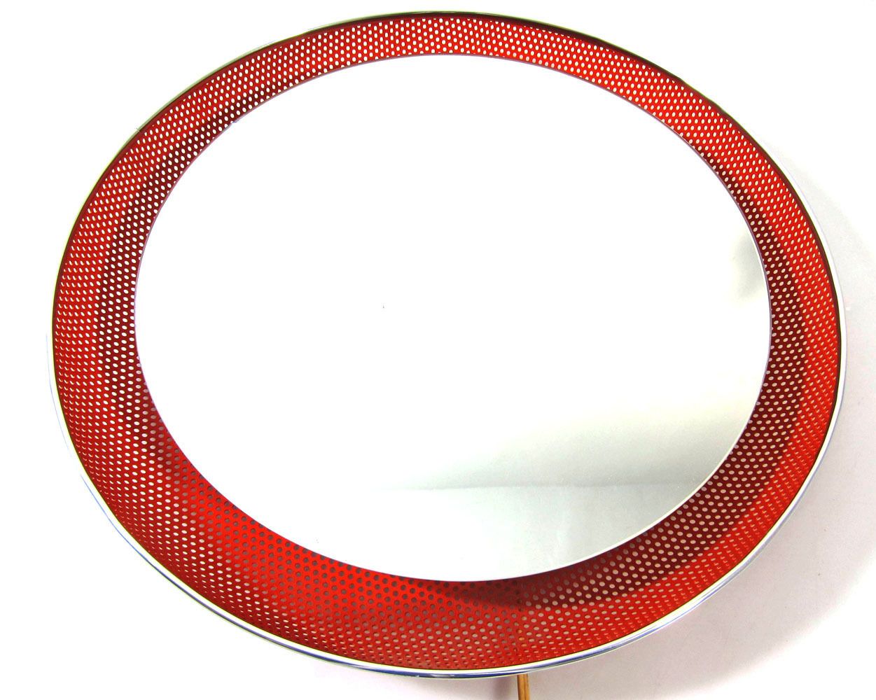 Rode Mategot Stijl Fifties Vintage Spiegel Met Verlichting photo furniture
