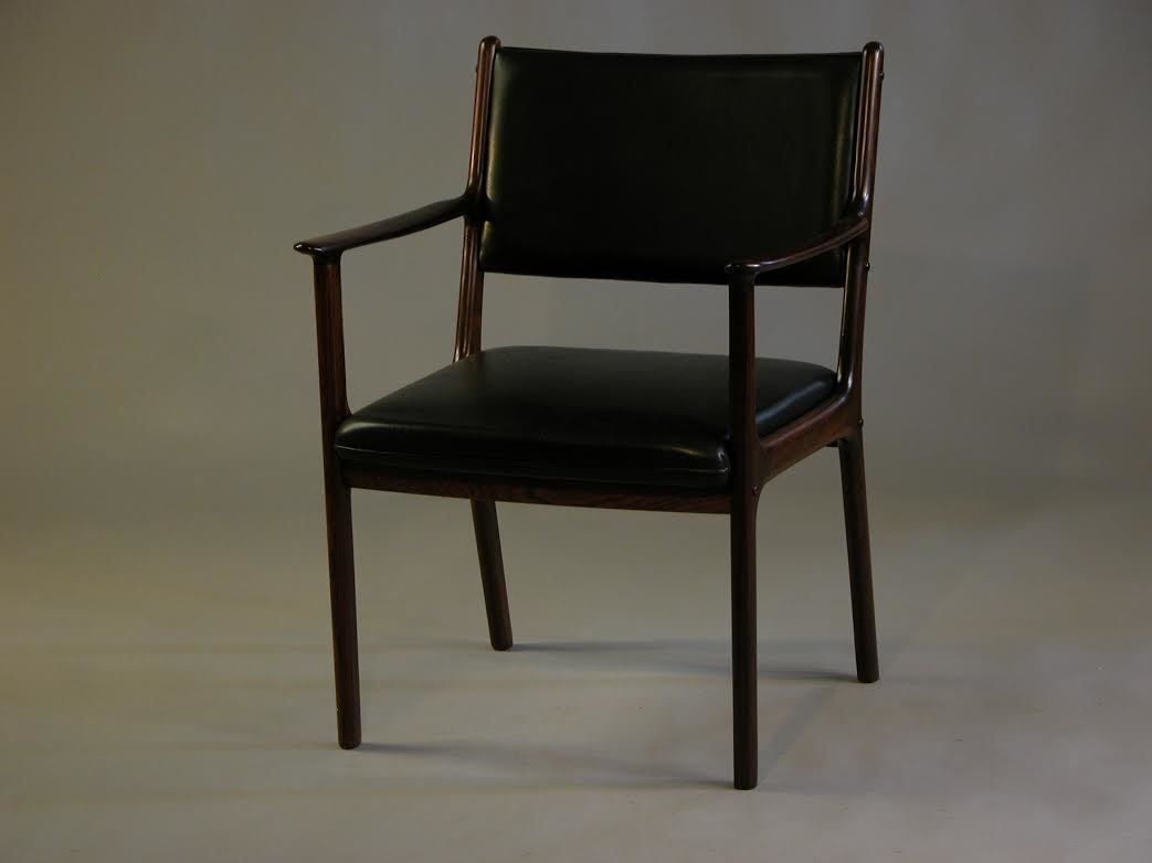 1950s Ole Wanscher Pj 412 Armchair In Mahogany And Black Leather   P. Jeppesens Møbelfabrik 