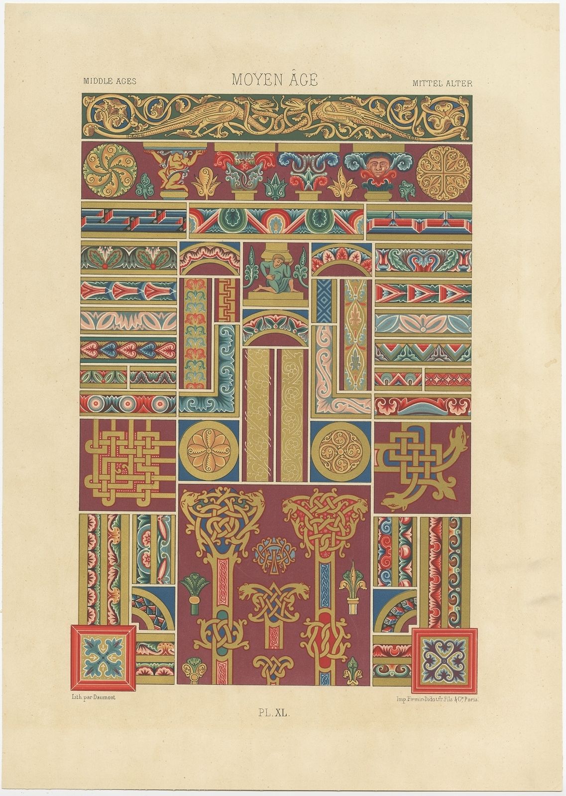Pl. 40 Antique Print Of Decorative Art In The Middle Ages By Rachinet (1869)