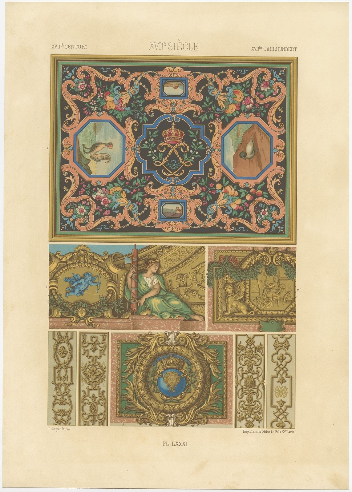 Pl. 81 Antique Print Of Decorative Art In The 17th Century By Rachinet (1869)