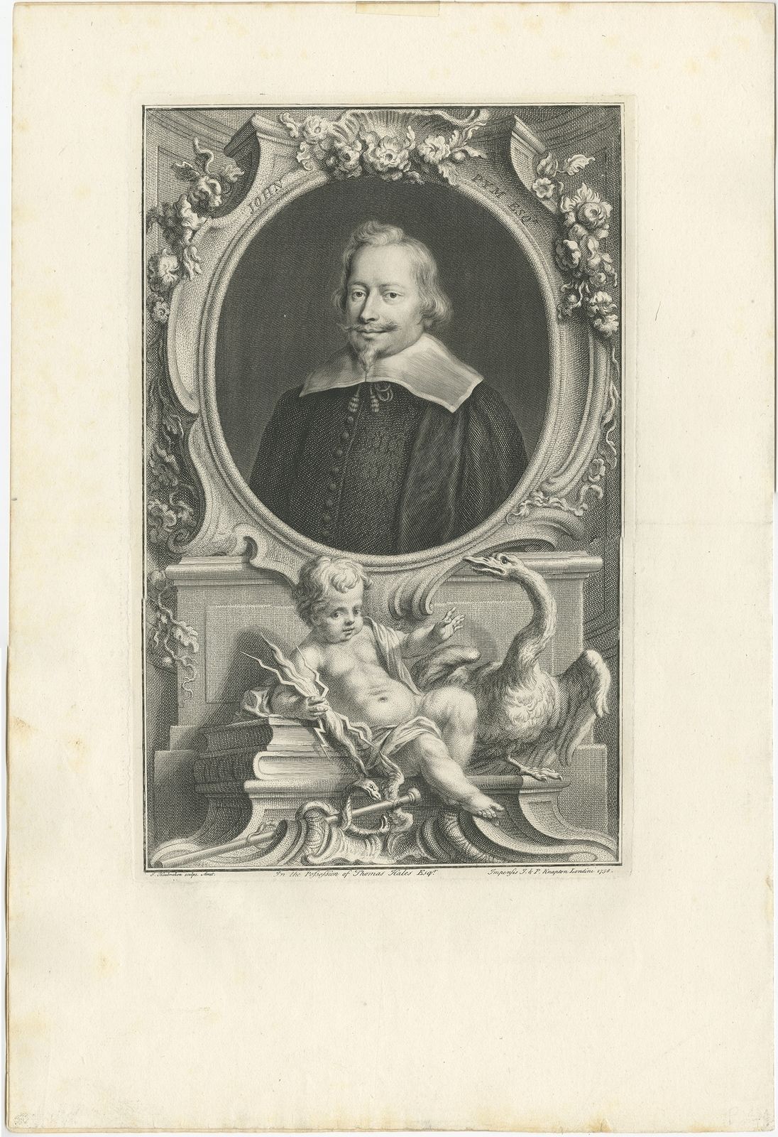 Antique Portrait Of John Pym By Houbraken (C.1750)