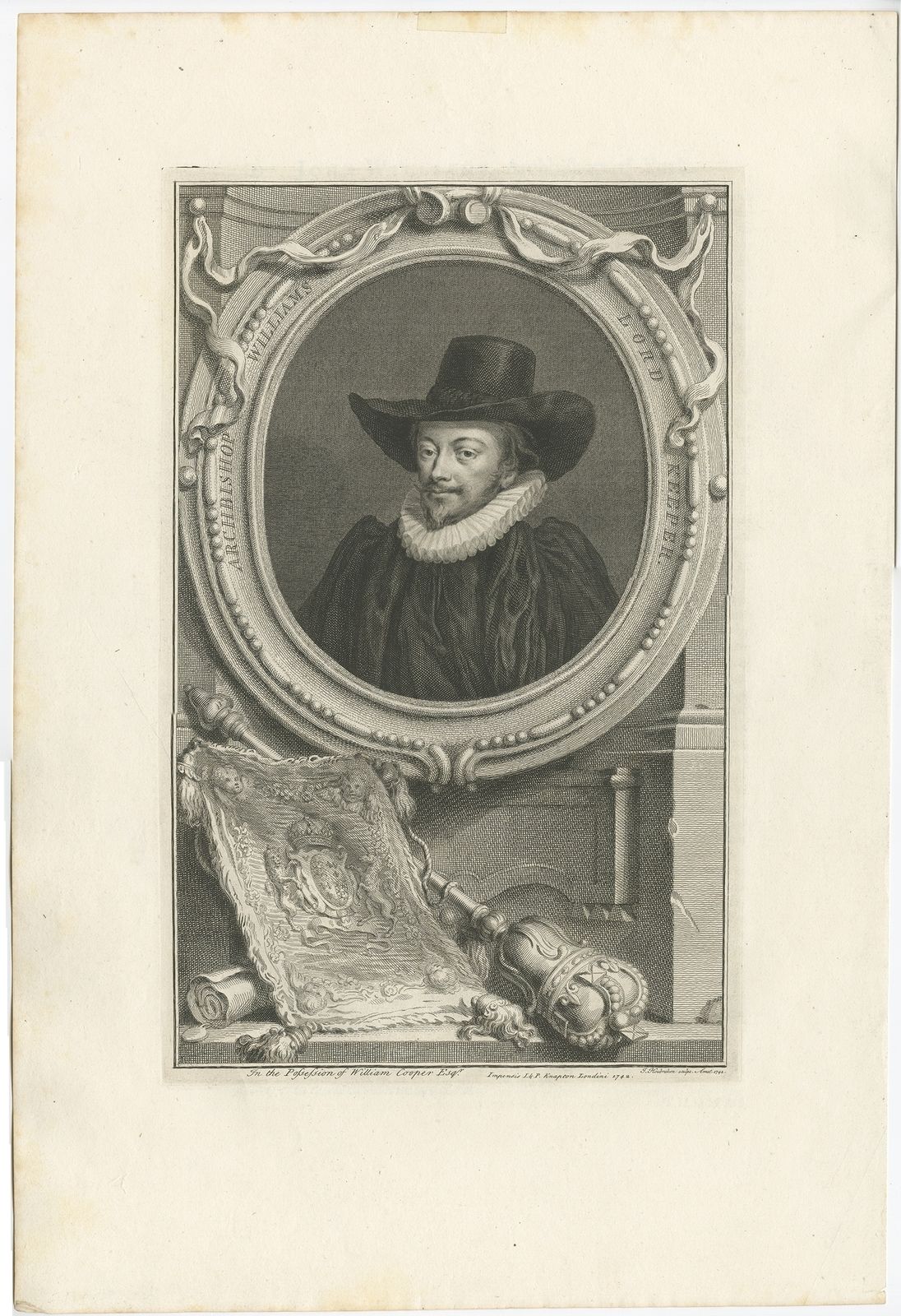 Antique Portrait Of John Williams By Houbraken (C.1750)