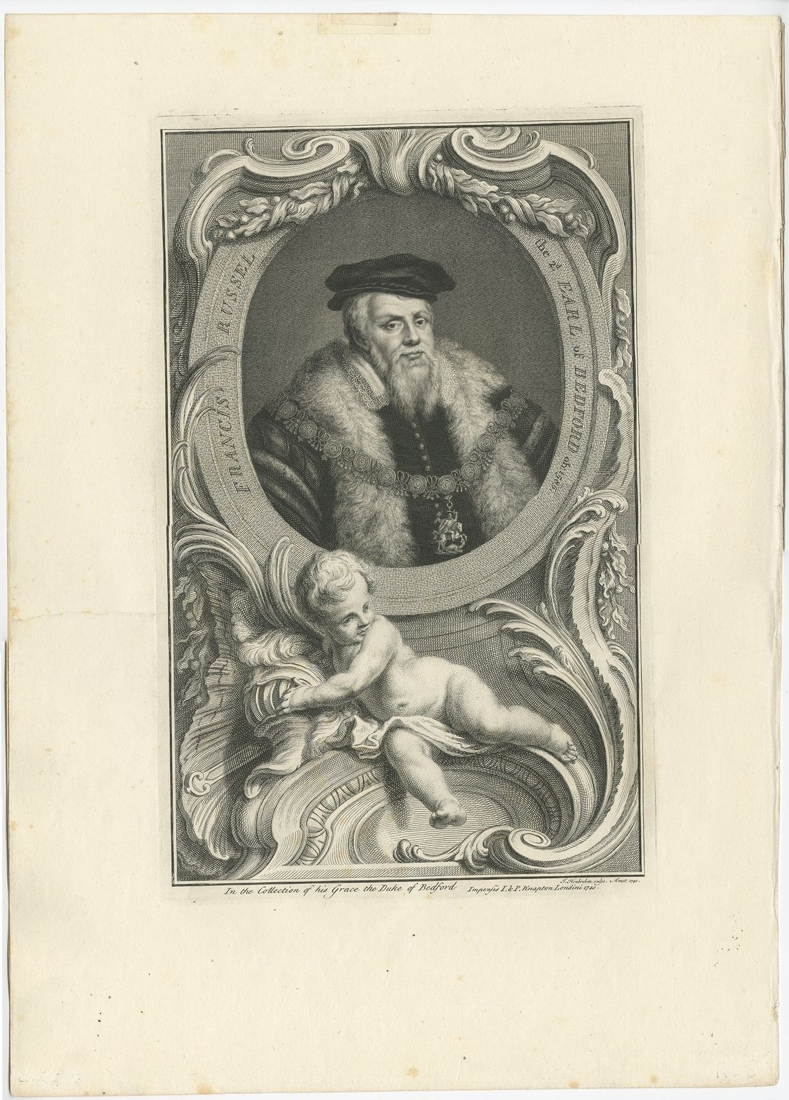 Antique Portrait Of Francis Russell By Houbraken (C.1750)