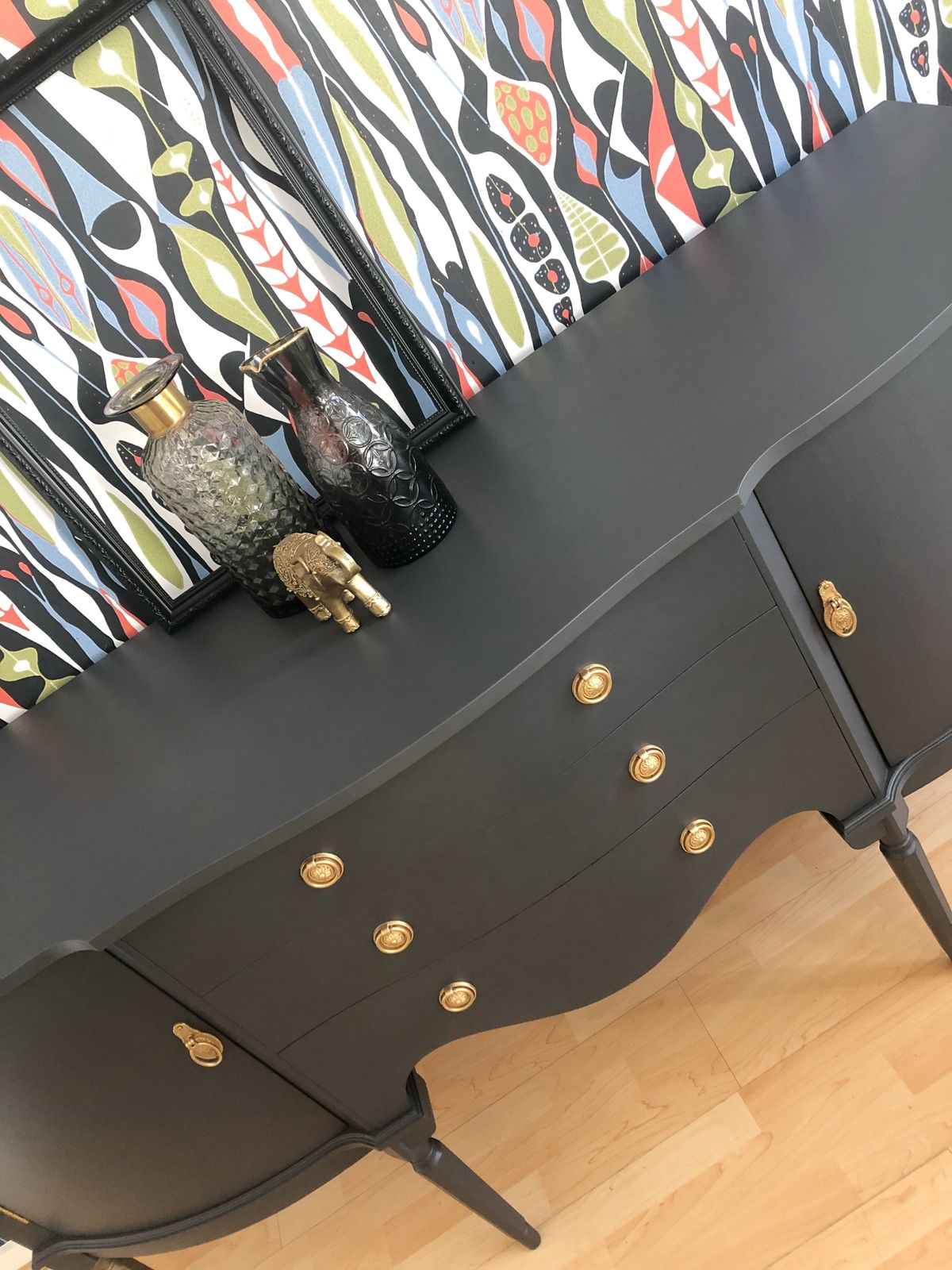 Painted Dark Grey Vintage Wooden Sideboard By Strongbow photo vintage