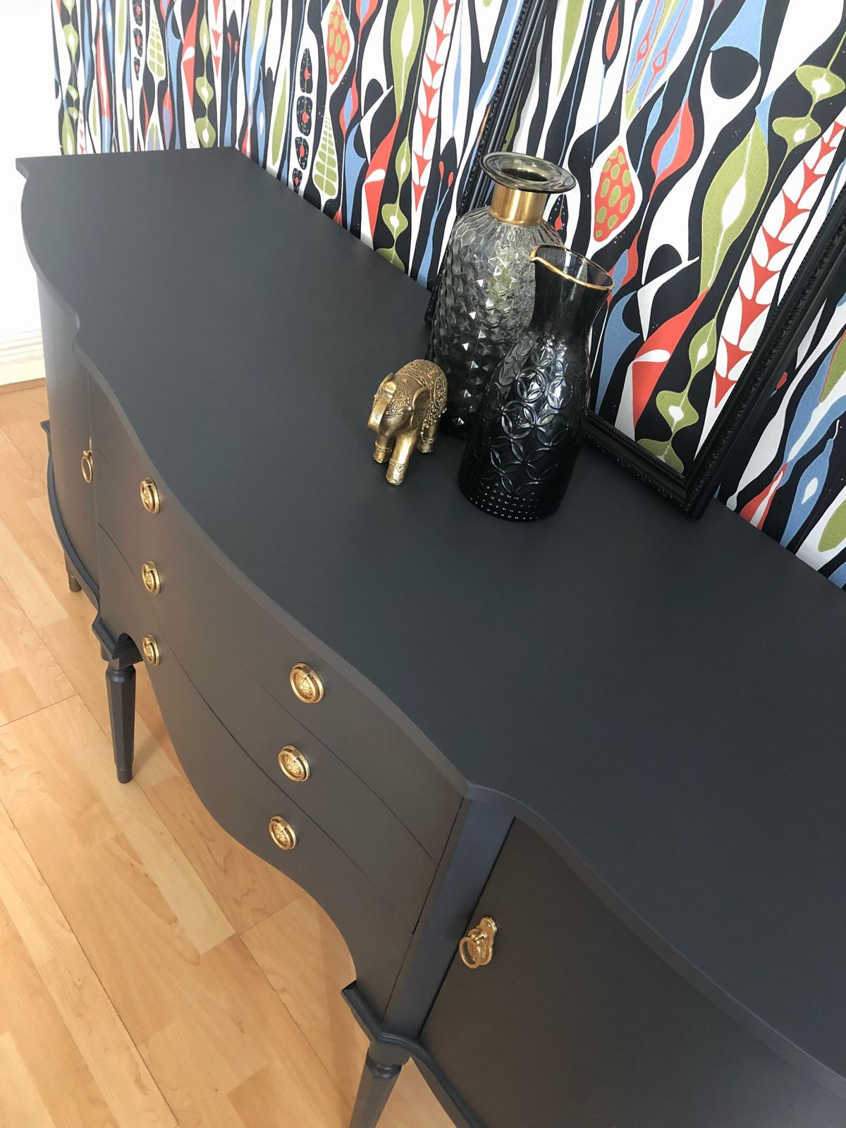 Painted Dark Grey Vintage Wooden Sideboard By Strongbow photo vinterior