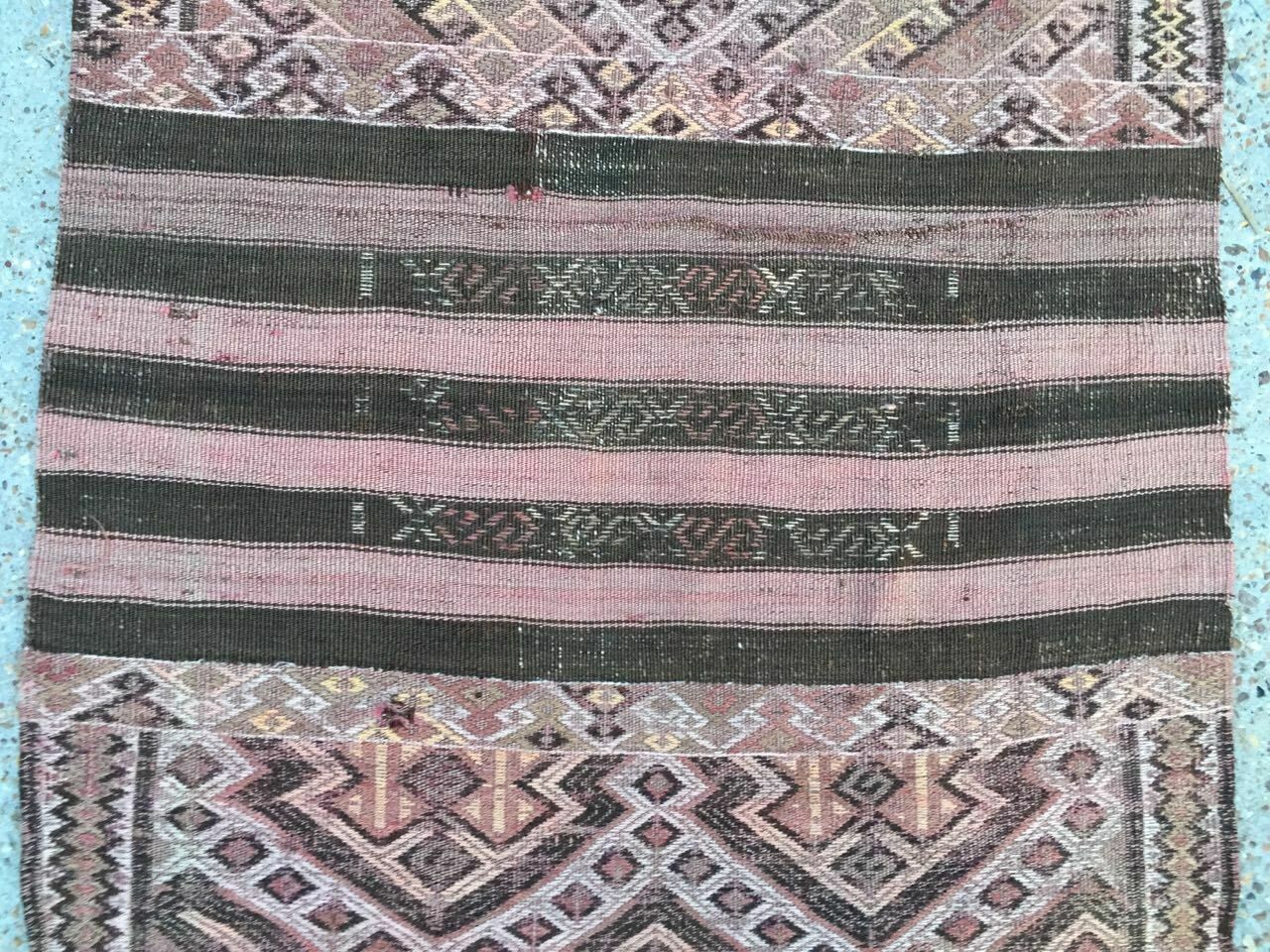 photo furniture Old Turkish Narrow Kilim Runner 450x88cm, Shabby Chic, Vintage Decor Kelim Rug