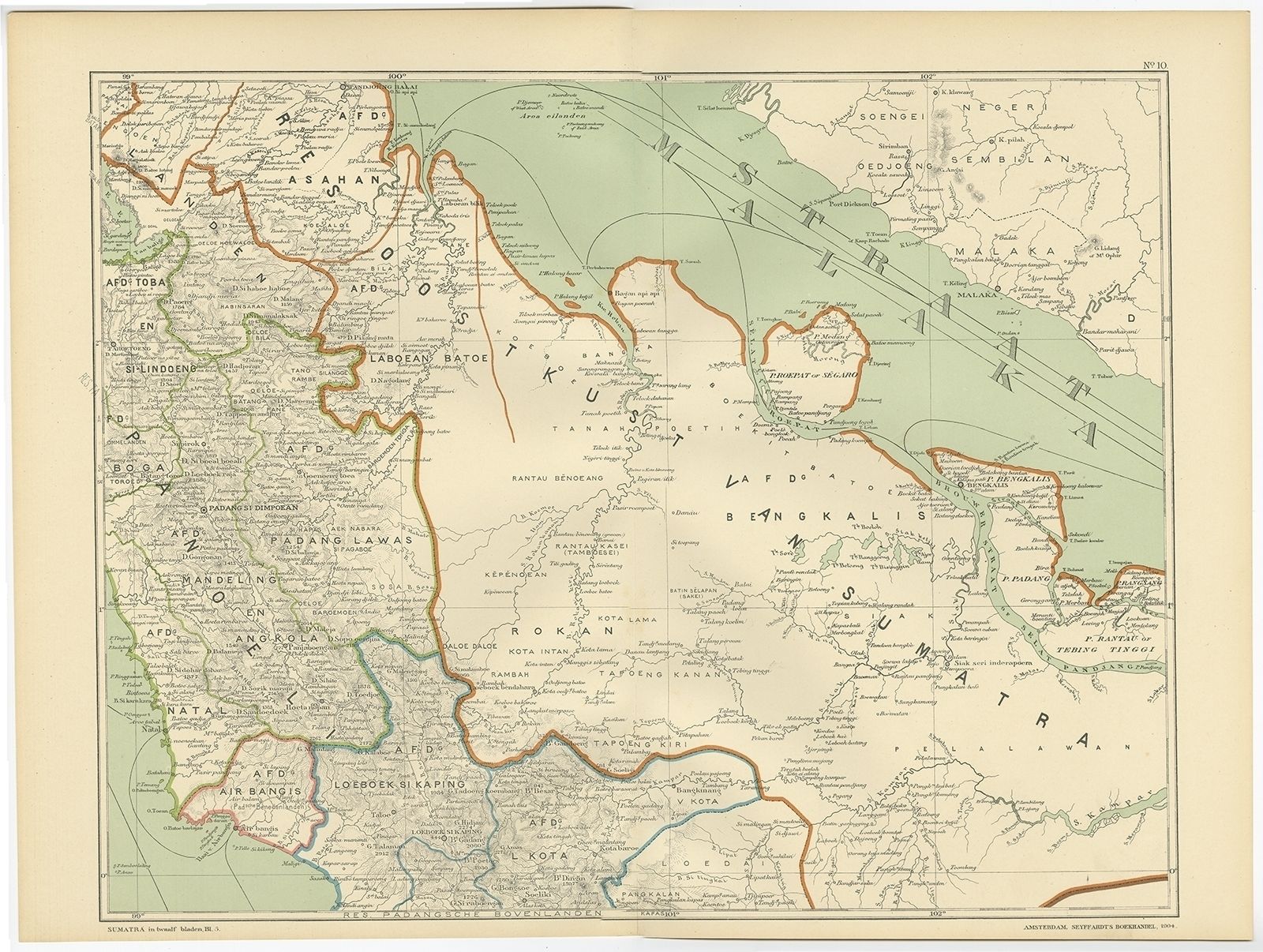 Antique Map Of The East Coast Of Sumatra By Dornseiffen (1900)