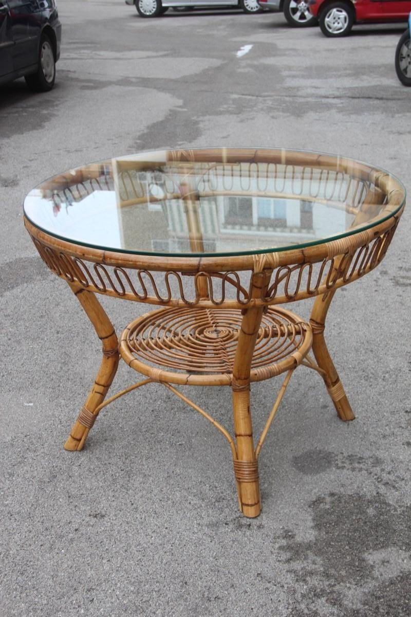 Midcentury Round Dining Table Italian Design Glass Top For Garden photo Garden Furniture