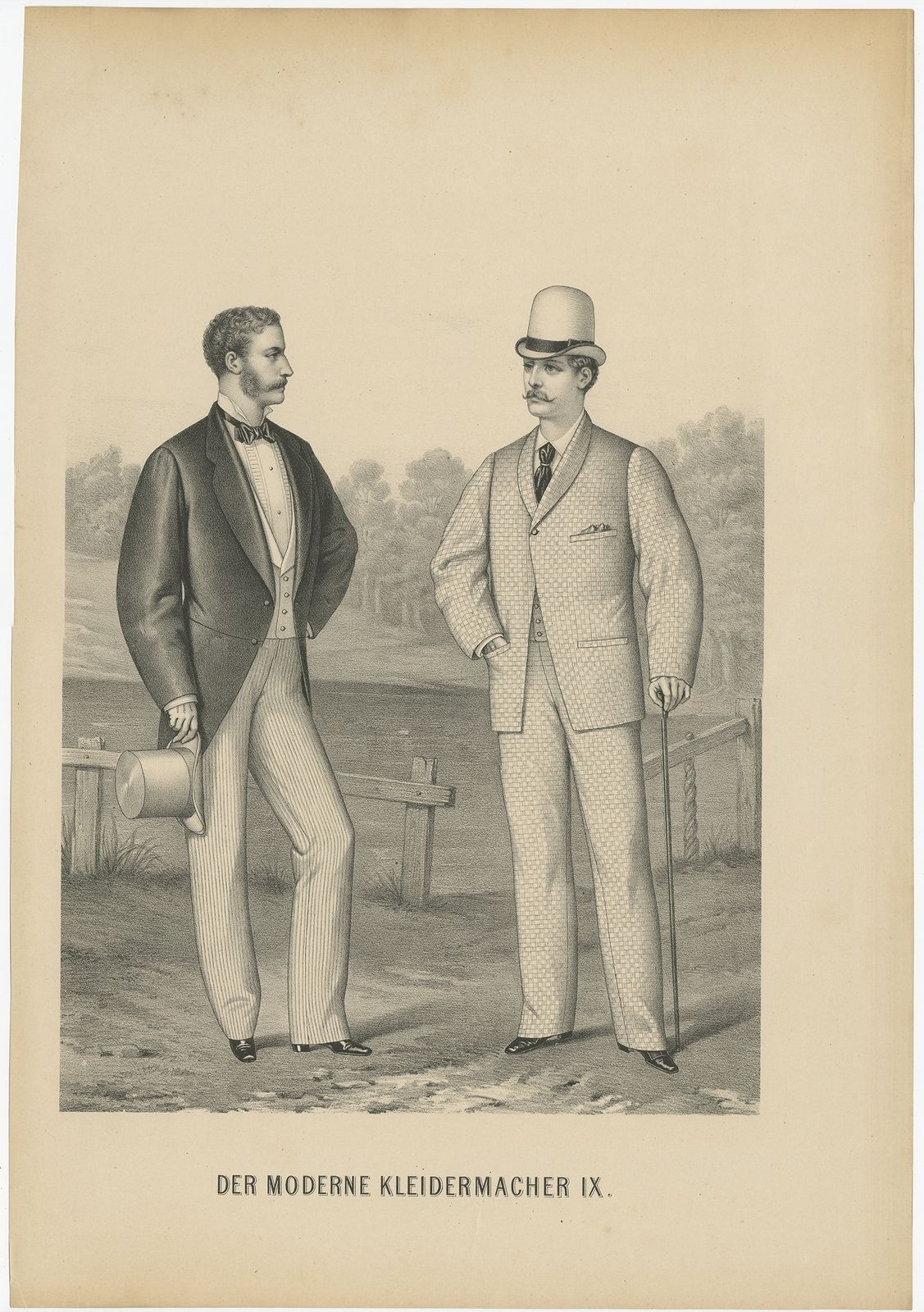 Pl. 9 Antique Print Of Men's Fashion (C.1900)