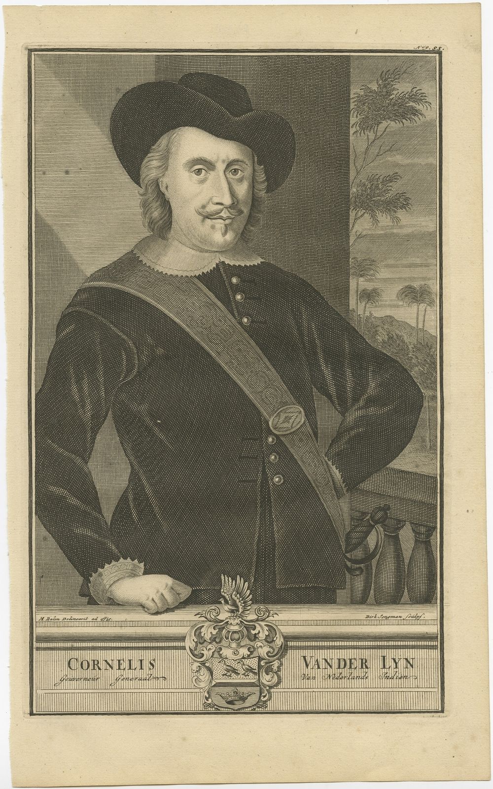 Antique Portrait Of Cornelis Van Der Lijn By Valentijn (1726)