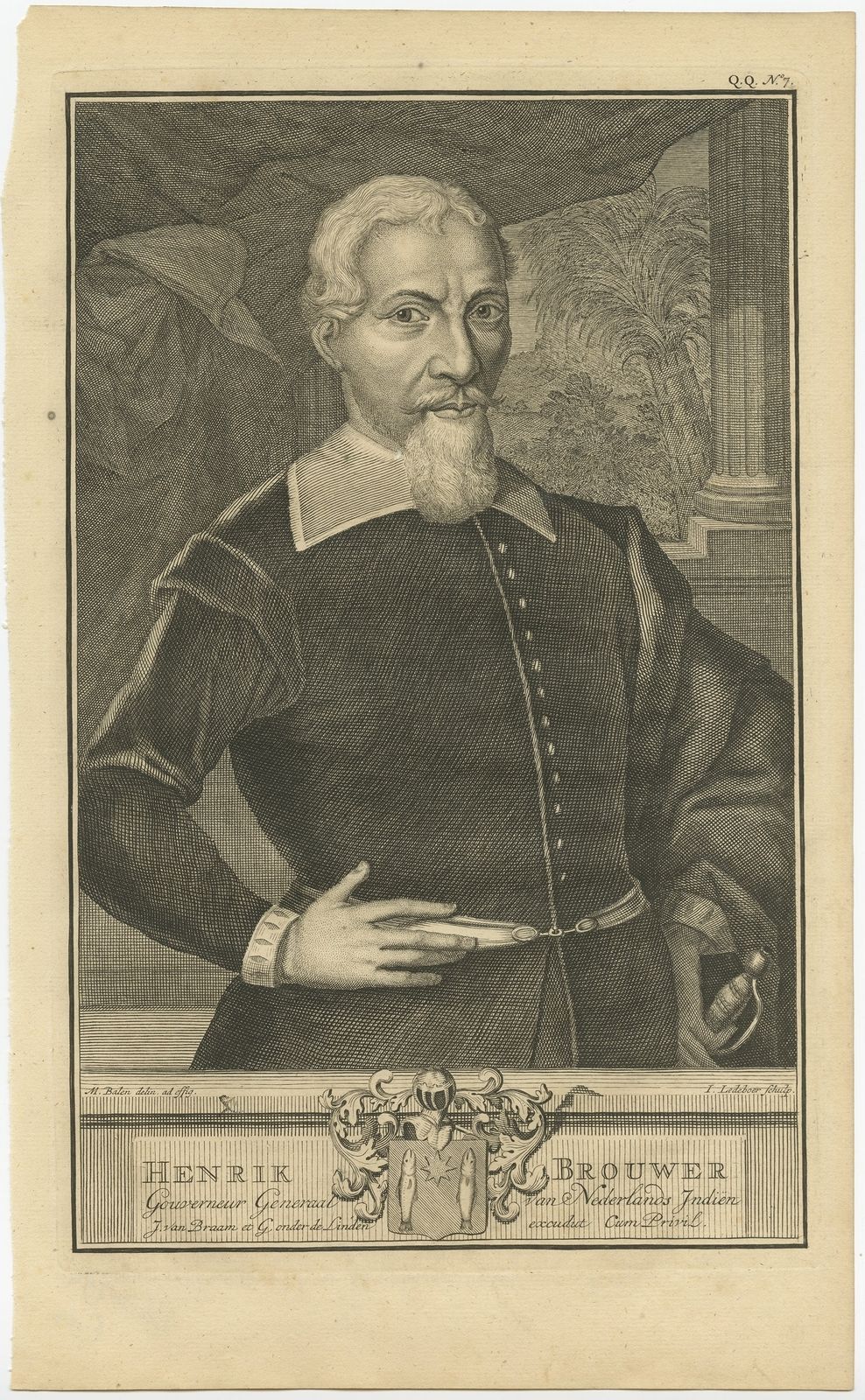 Antique Portrait Of Hendrik Brouwer By Valentijn (1726)
