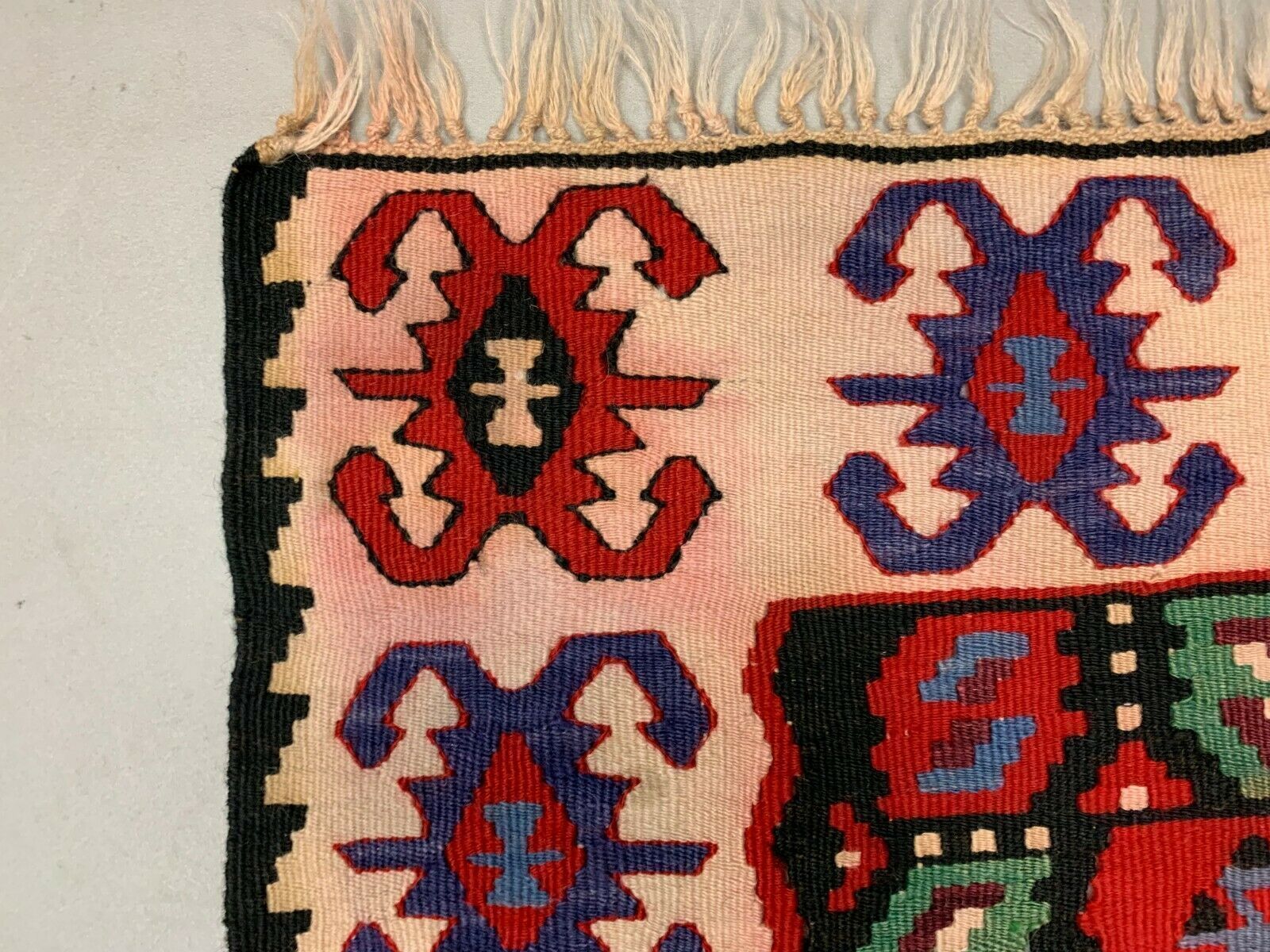 Vintage Turkish Kilim, Serbian Pirot Kelim Rug 200x100cm Shabby Wool  Medium photo for sale