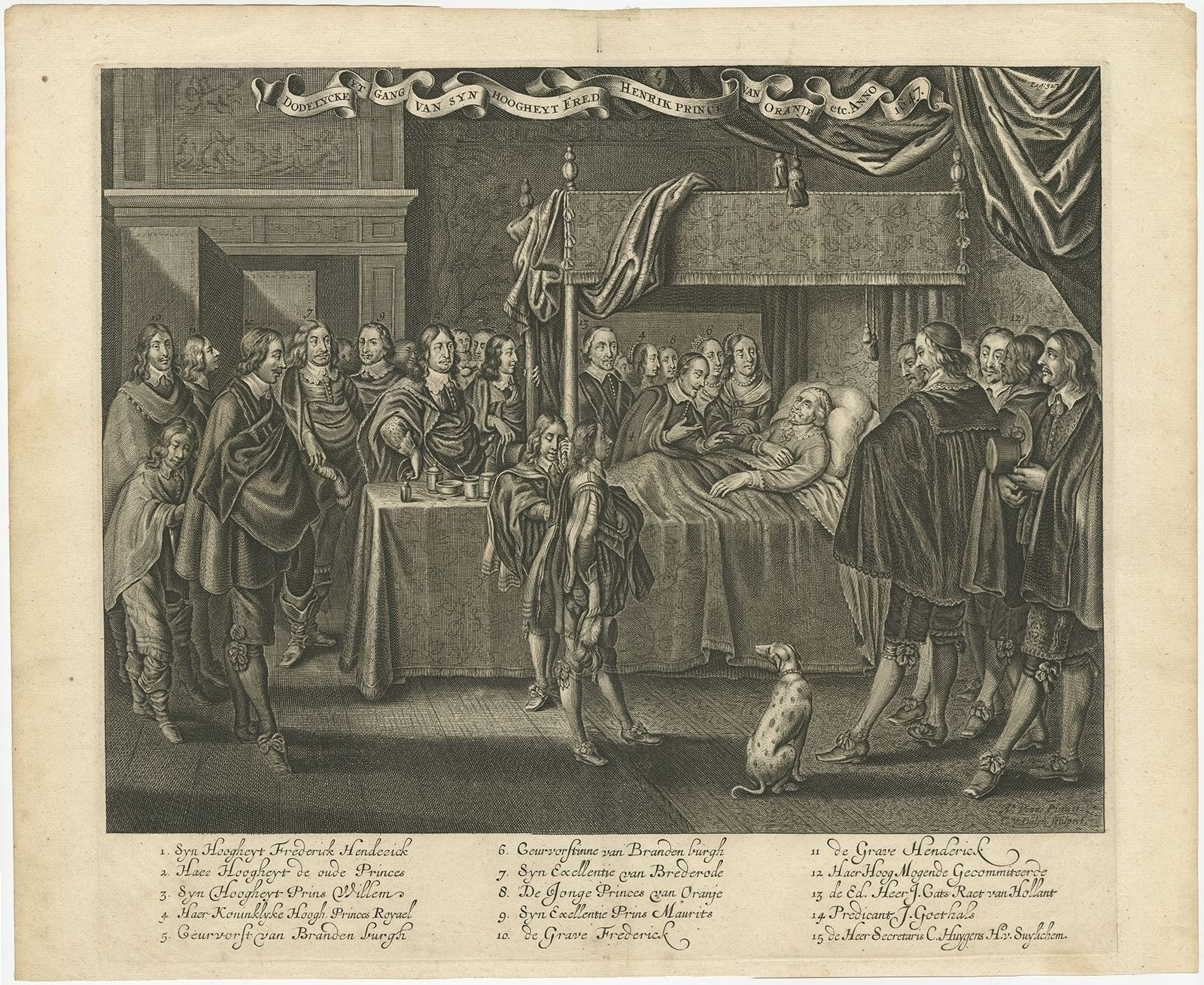 Antique Print Of Frederick Henry On His Death Bed By Van Dalen (C.1650)