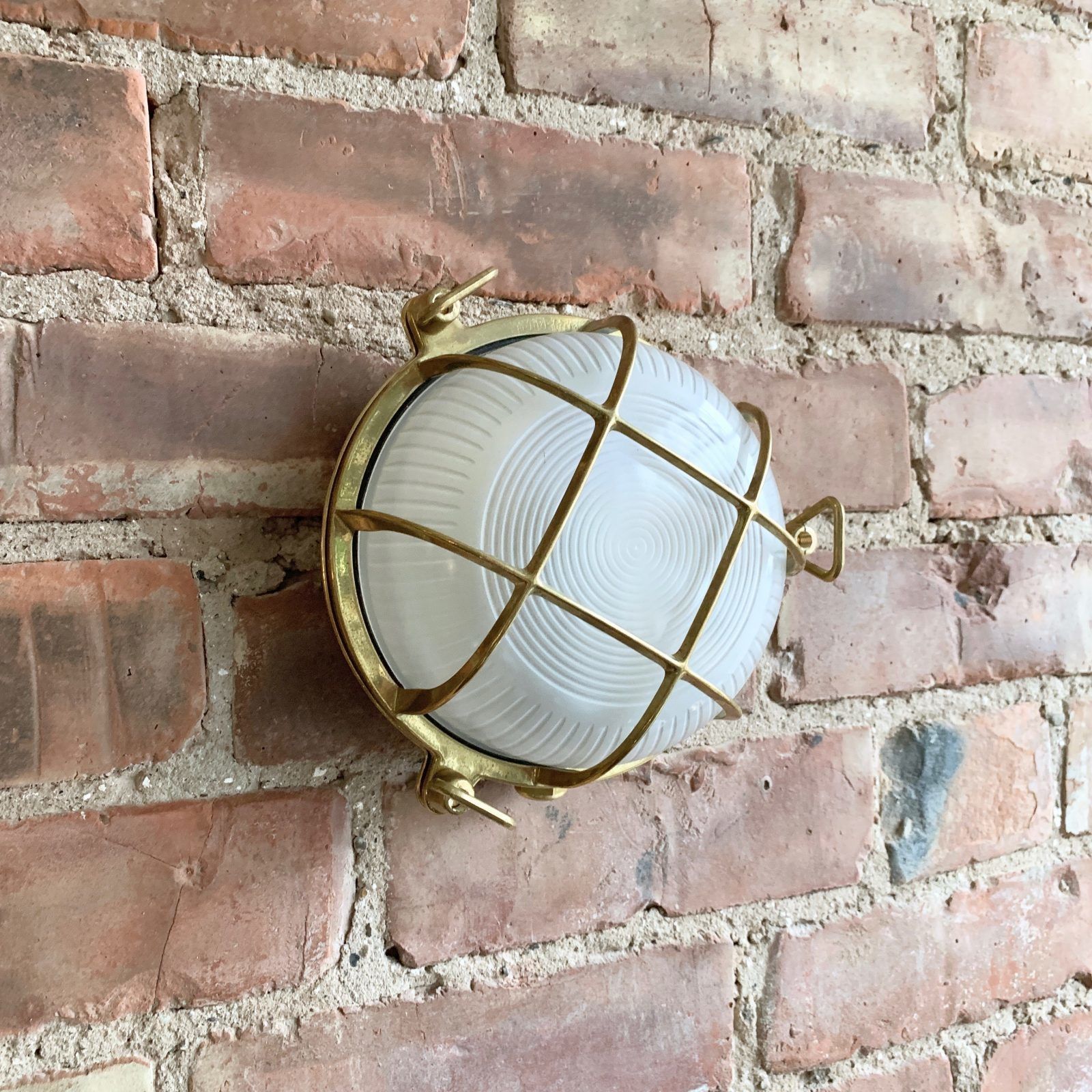 photo for sale Contemporary Polished Brass Round Bulk Head Wall Light
