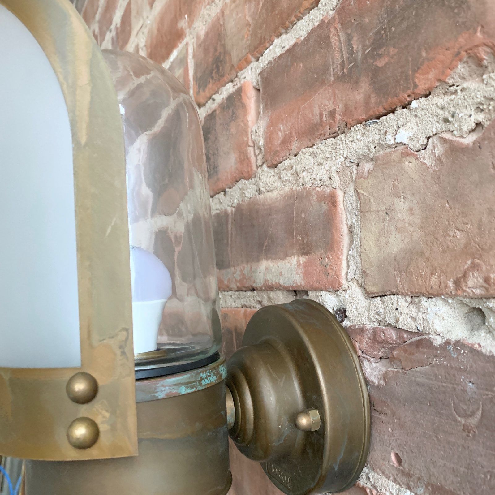 photo for sale Contemporary Aged Brass Wall Light With Frosted Shade