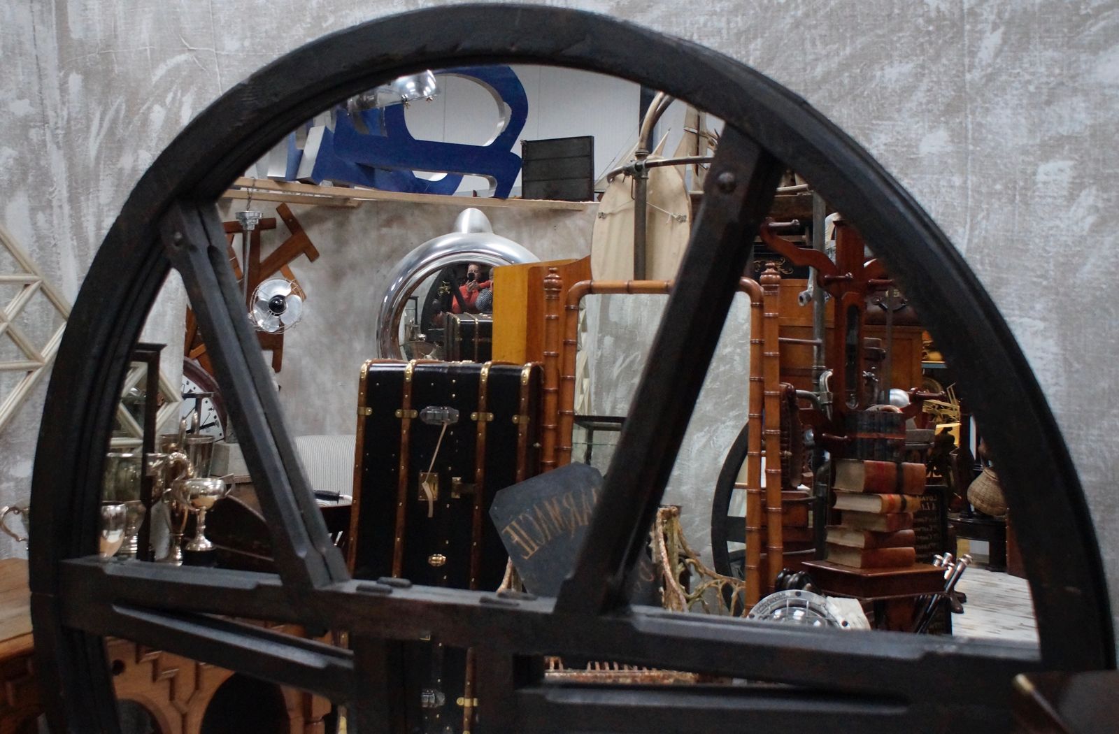 19th Century Large Gothic Bell Wheel Mirror photo for sale