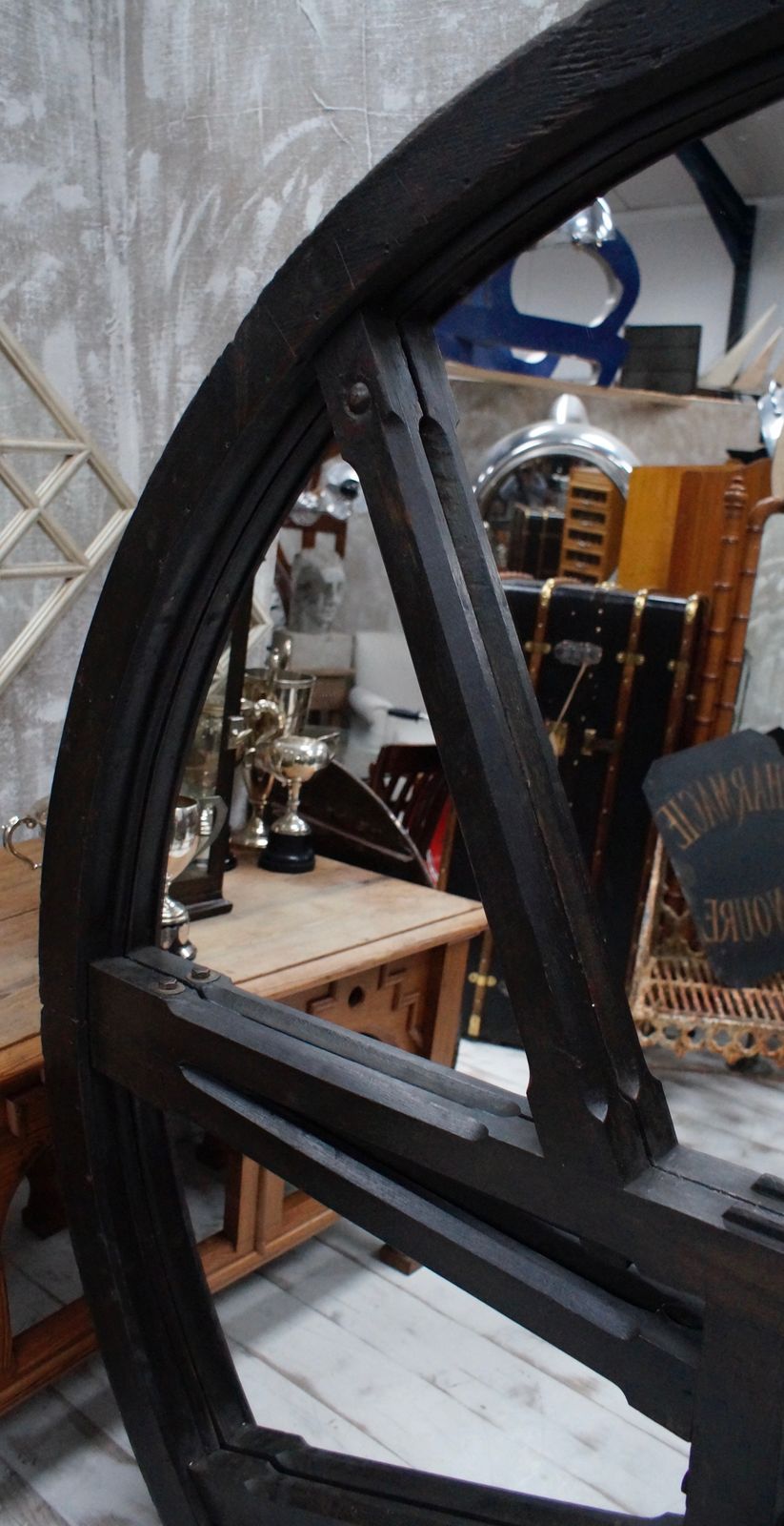 19th Century Large Gothic Bell Wheel Mirror photo vintage