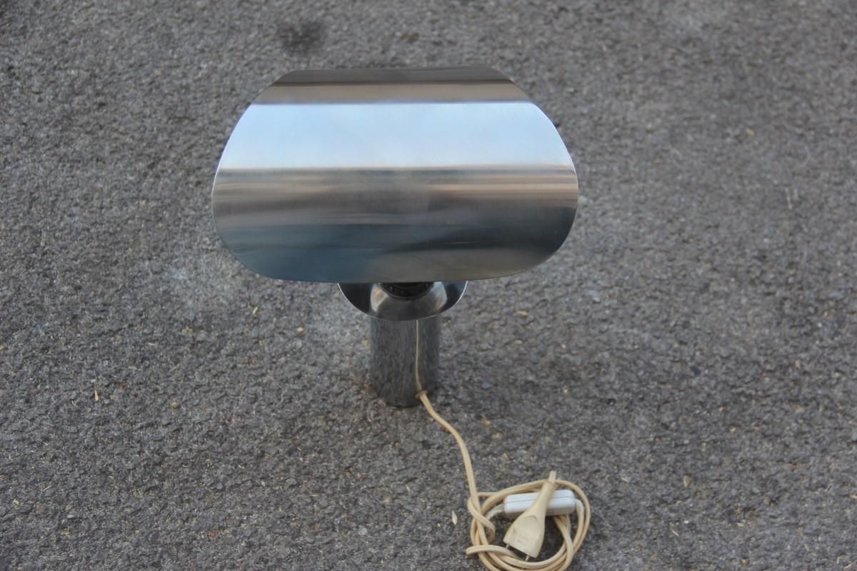 Italian Table Lamp Steel Curved Silver, 1970s photo Lighting