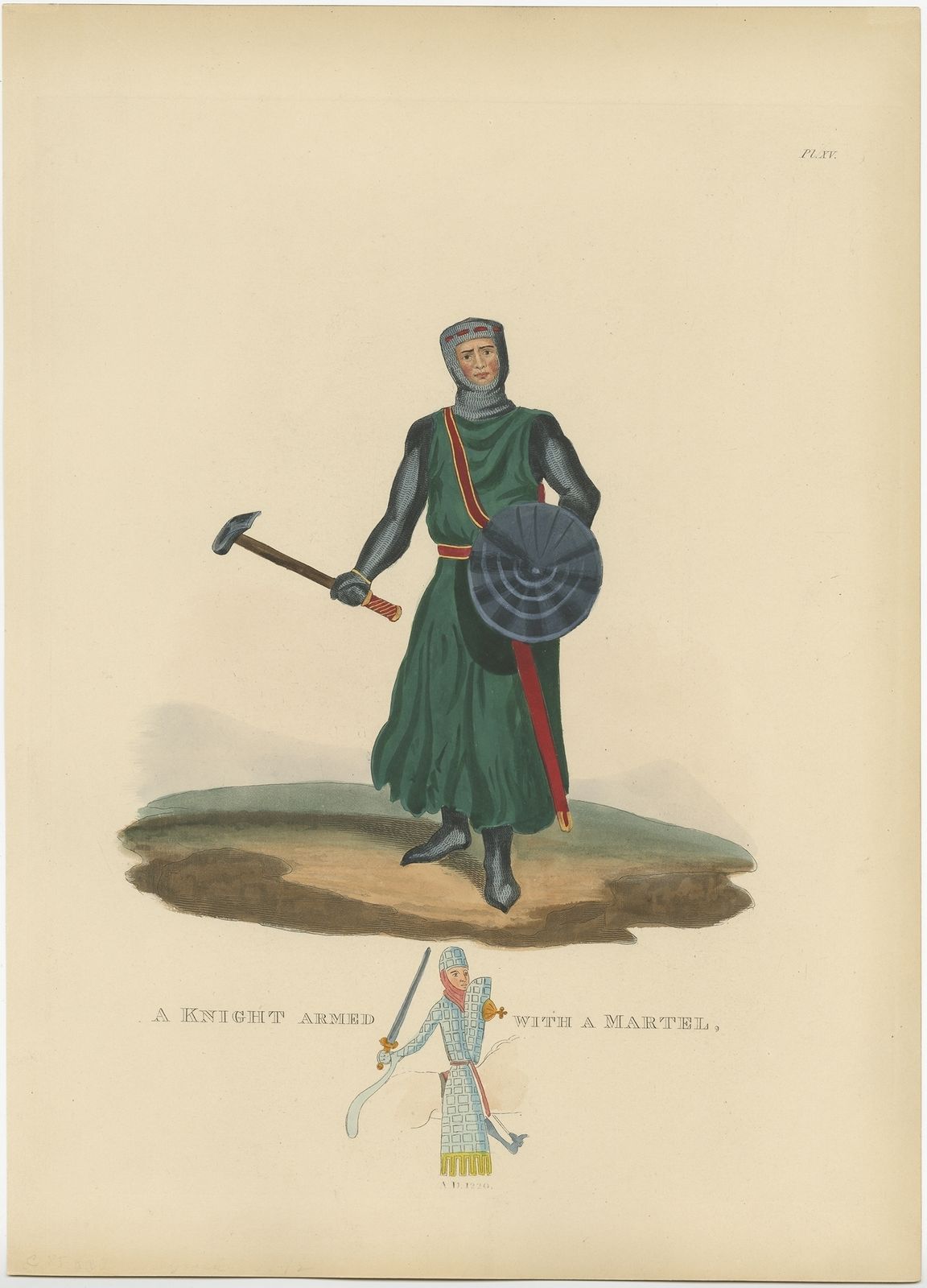 Antique Print Of A Knight By Meyrick (1842)