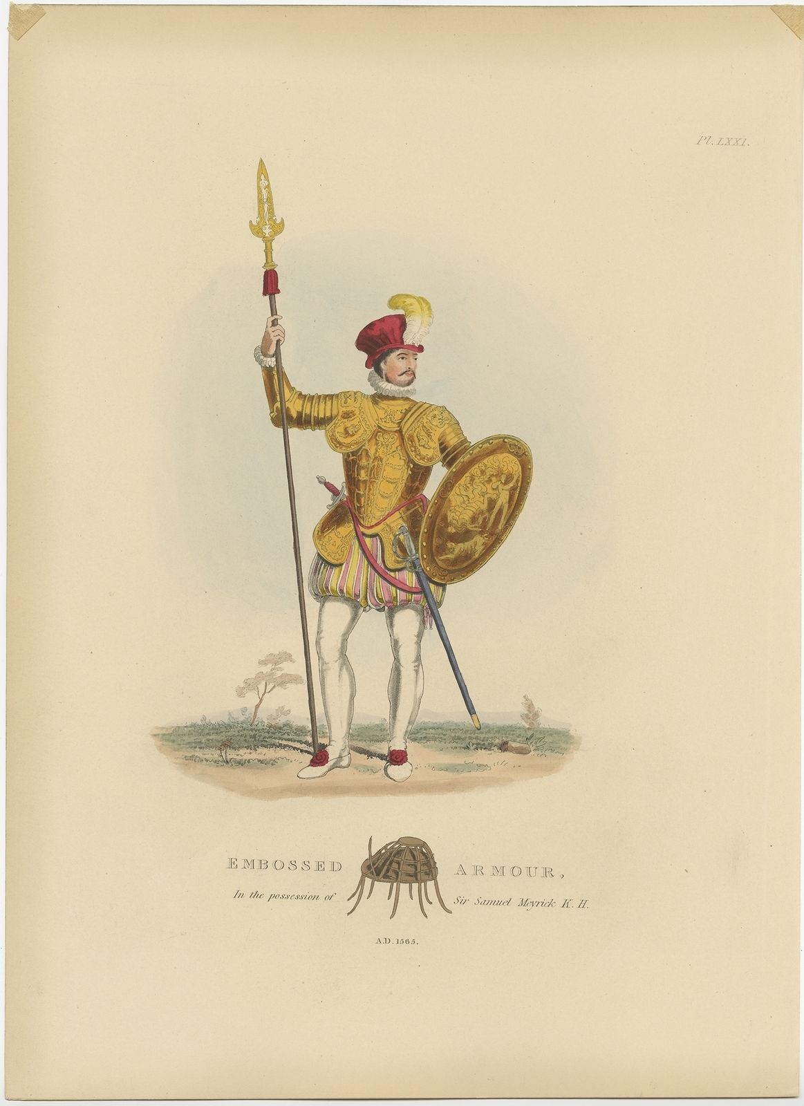 Antique Print Of Embossed Armour By Meyrick (1842)