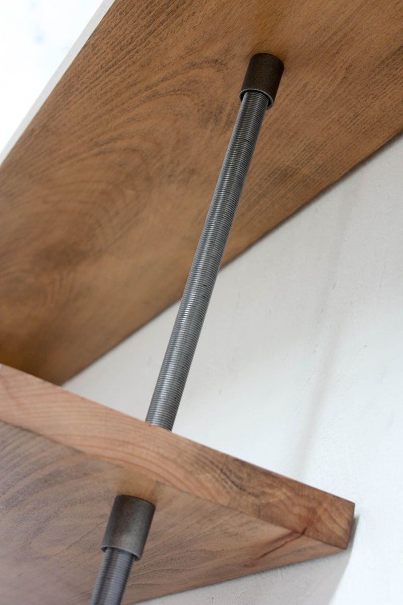 Barnaby Bespoke Adjustable Solid Beech Shelves With Slim Threaded Steel Pipe And Contemporary Collar Supports photo vinterior