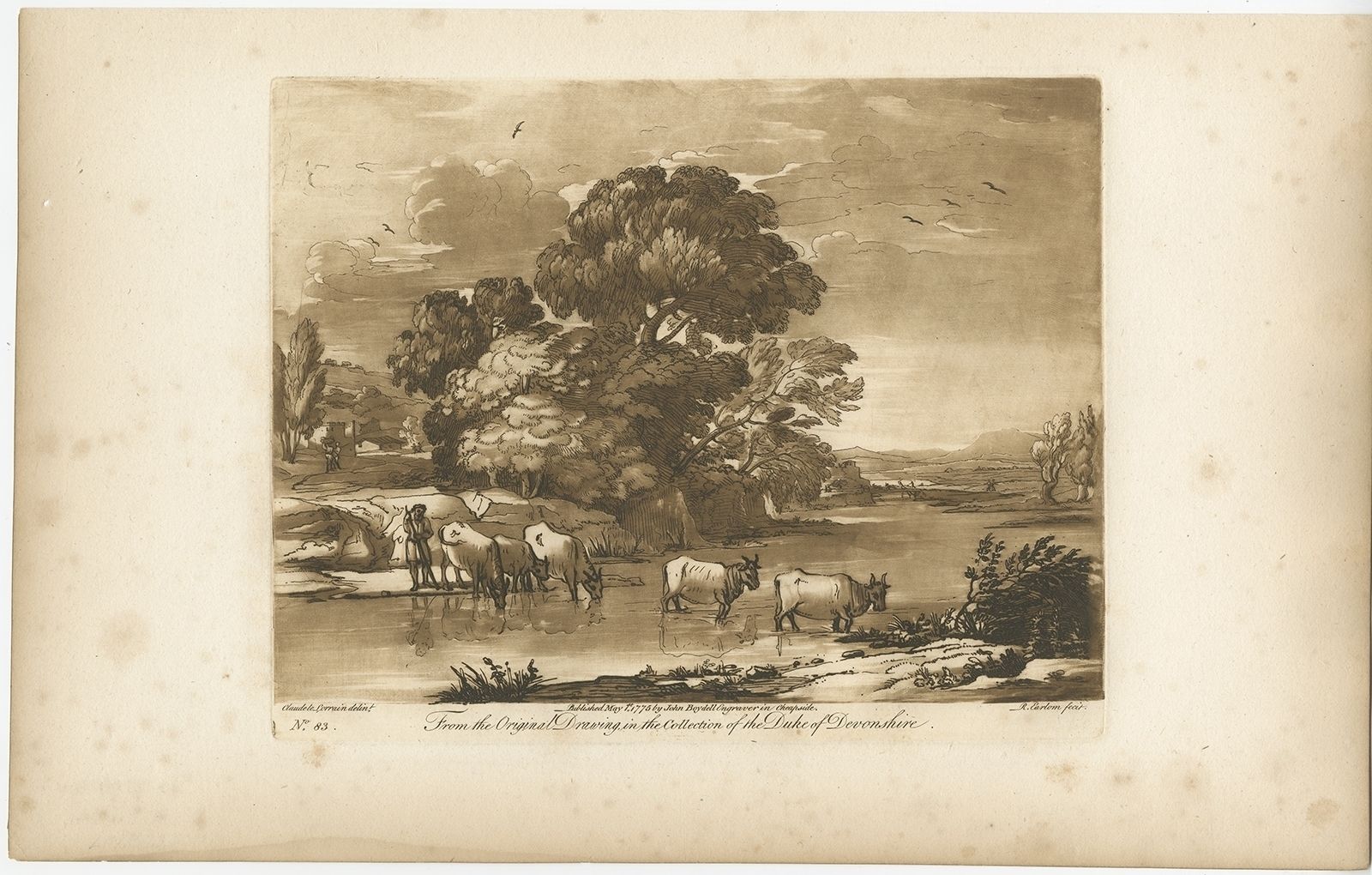 Pl. 83 Antique Print Of A Landscape With Cattle By Earlom (1775)