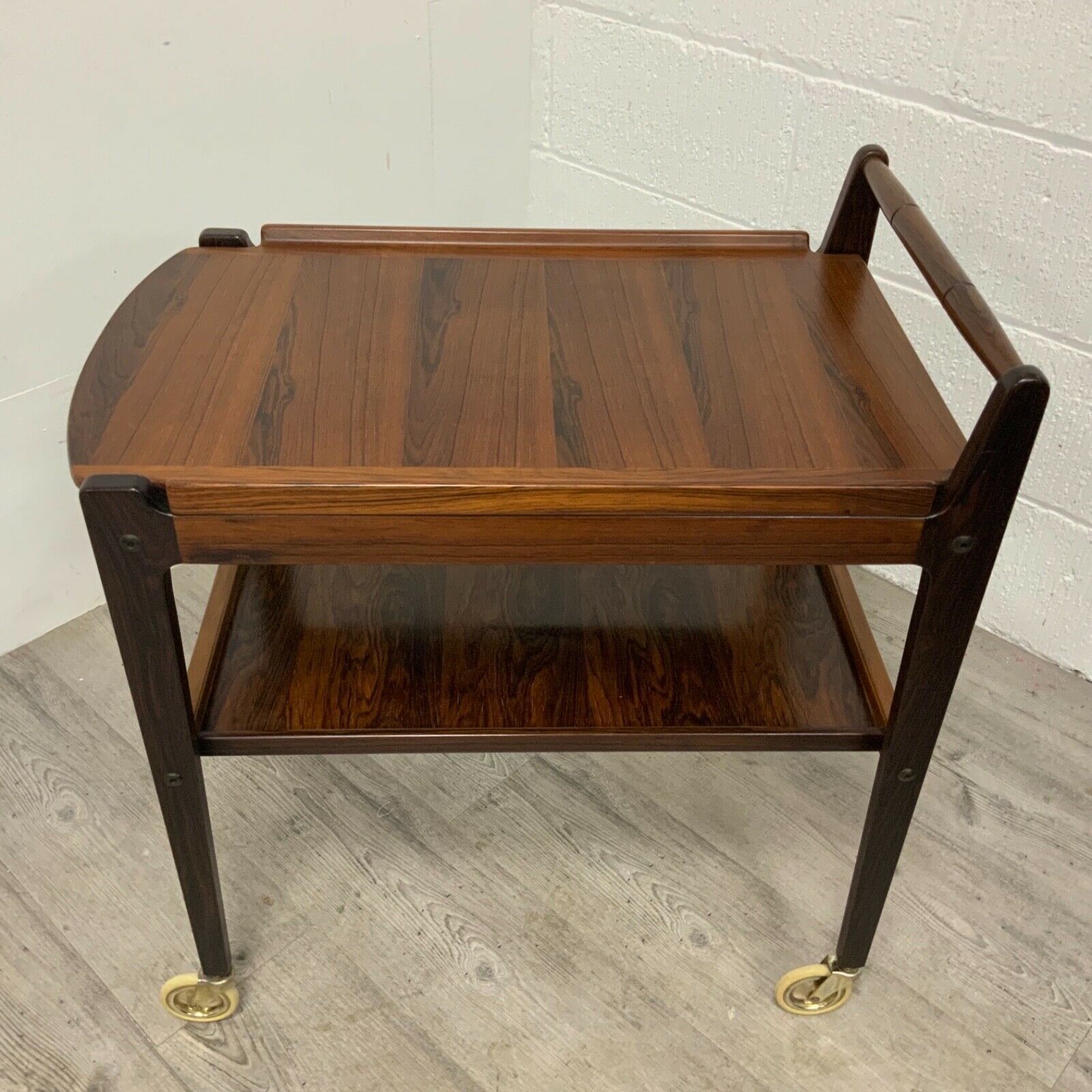 Danish Roswood Drinks Trolley Bar Cart By Erik Gustafsson, Removable Tray photo furniture