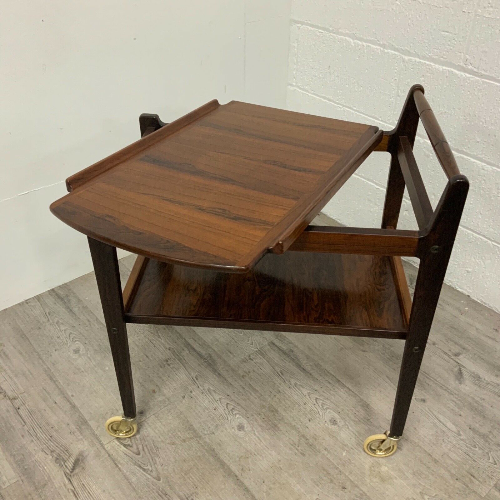 Danish Roswood Drinks Trolley Bar Cart By Erik Gustafsson, Removable Tray photo buy