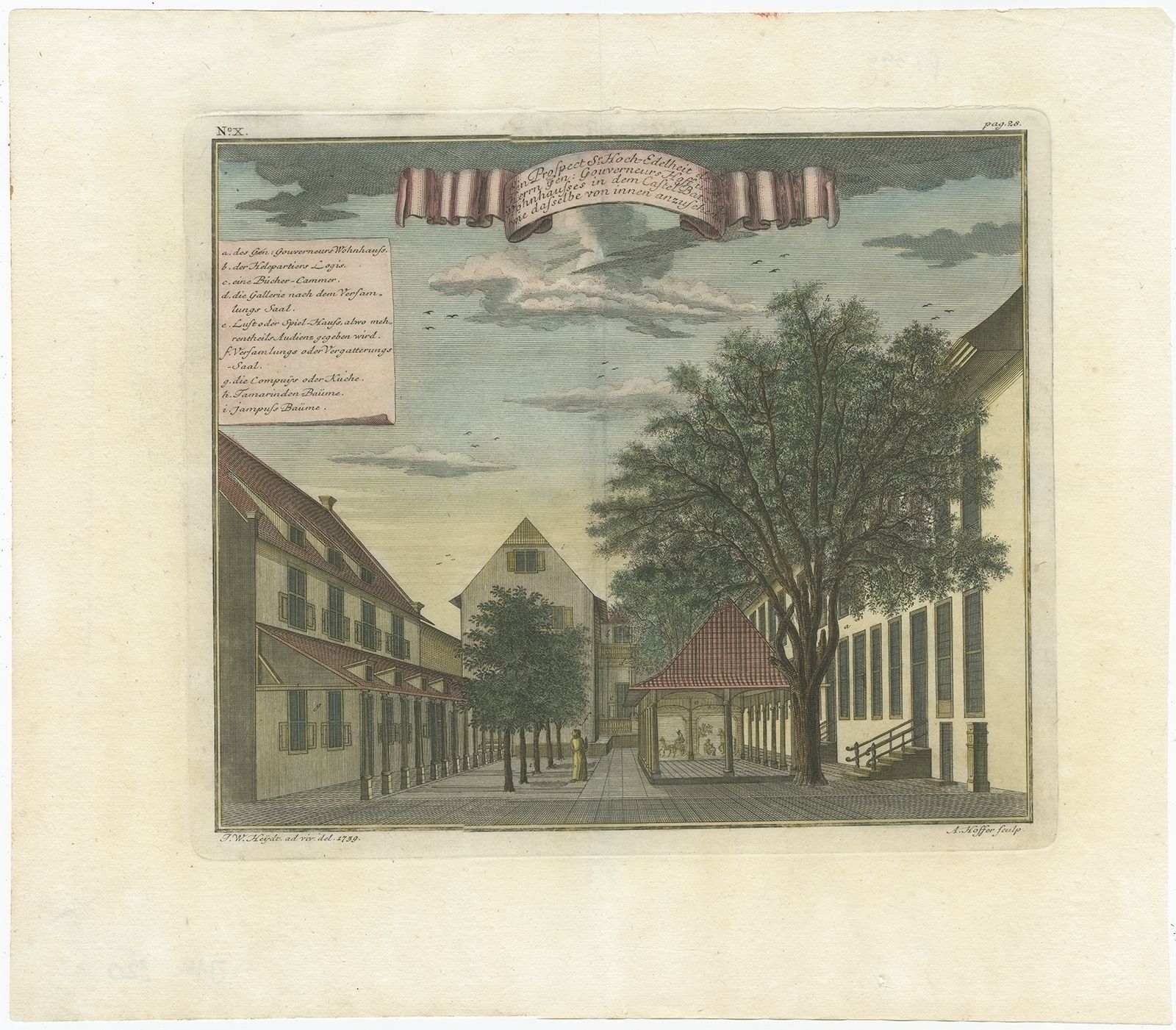 Antique Print Of The Governor General's Residence In Batavia By Heydt (1739)