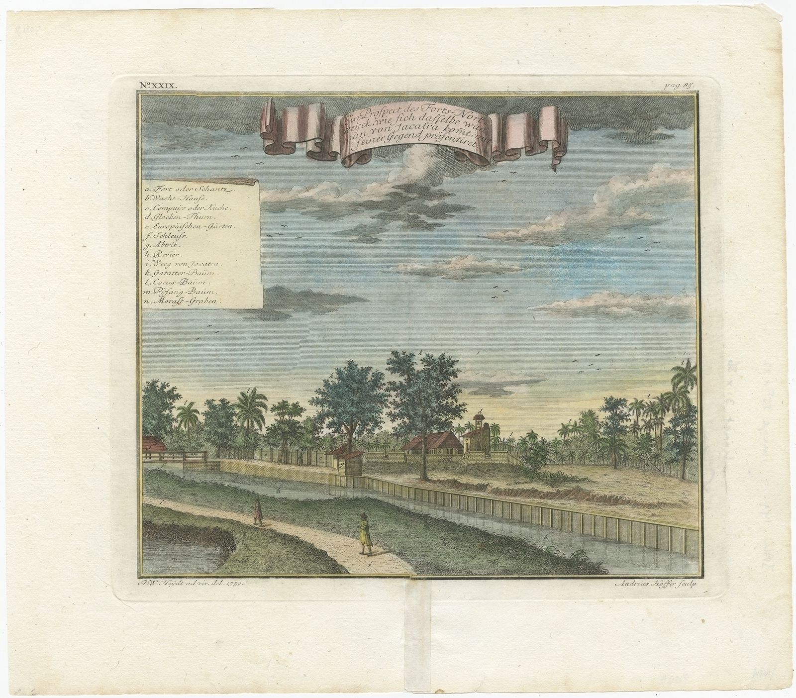 Antique Print Of Fort Noordwijk In Batavia By Heydt (1739)