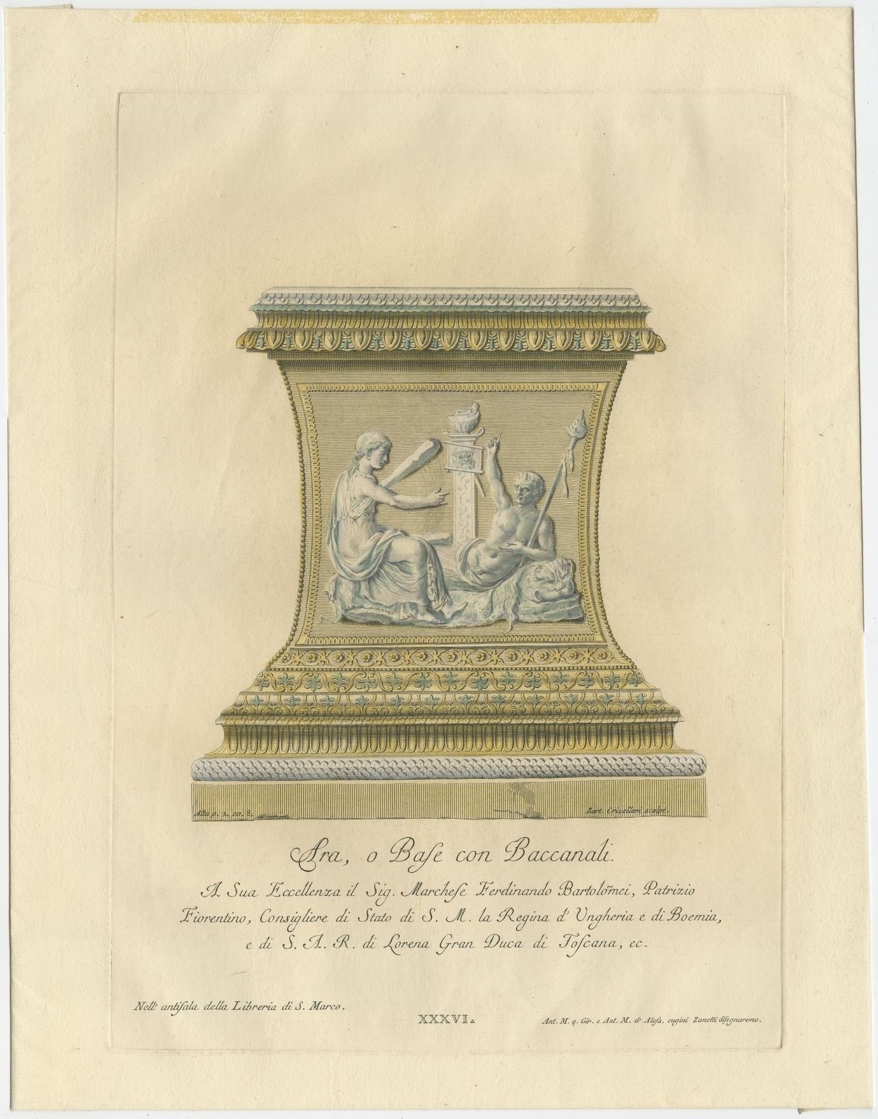 Antique Print Of A Bacchic Altar By Zanetti (1740)
