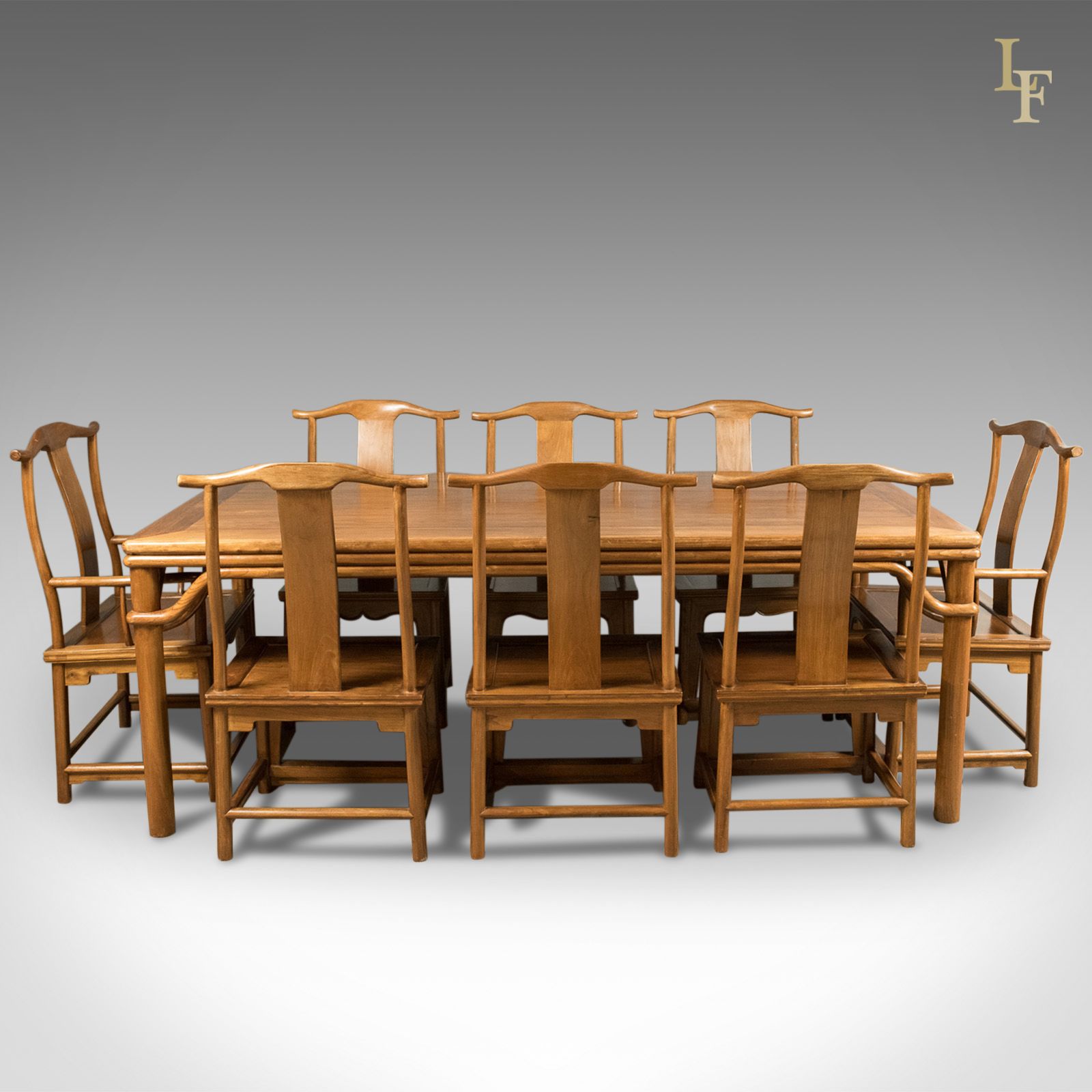 Mid Century Chinese Table & 8 Chairs In Traditional Taste