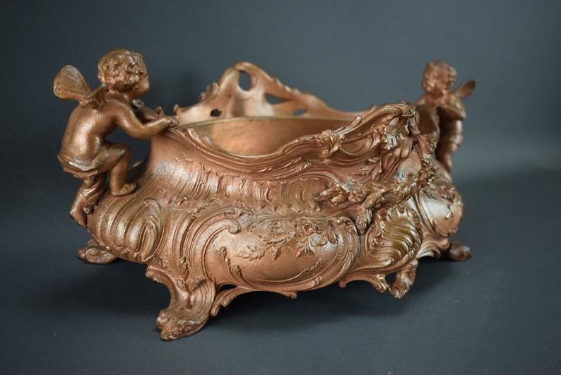 Rococo French Angels Centerpiece Jardiniere Copper Finish photo Home Decor