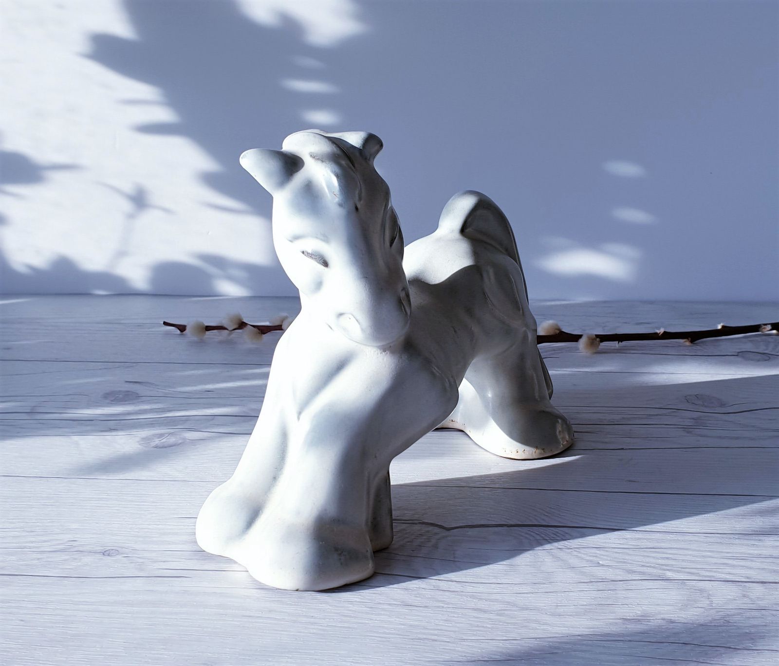 Gefle Ceramics By Maggie Wibom Art Deco White Glaze Stoneware Horse Figurine   1933 1934, Swedish photo for sale