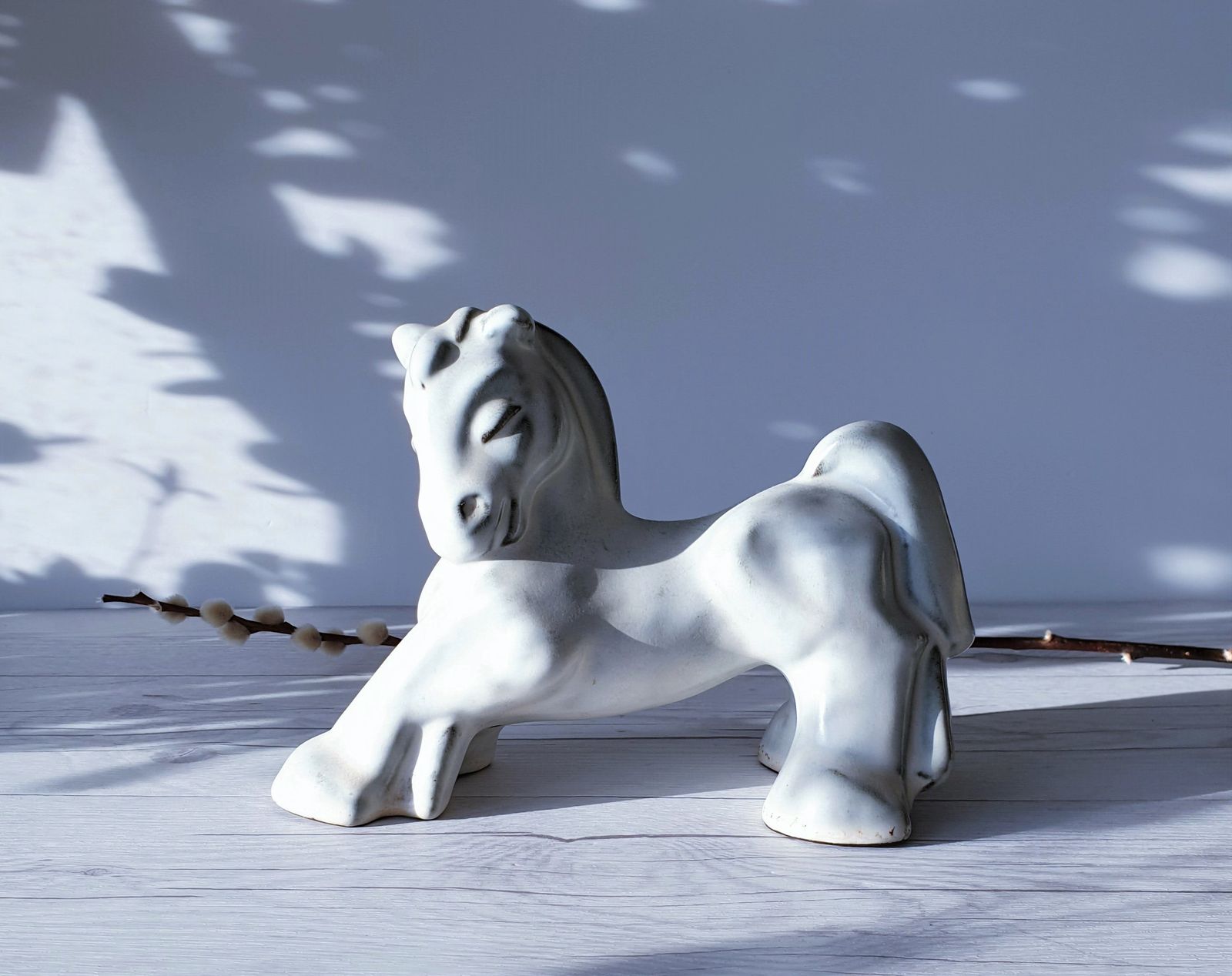 Gefle Ceramics By Maggie Wibom Art Deco White Glaze Stoneware Horse Figurine   1933 1934, Swedish