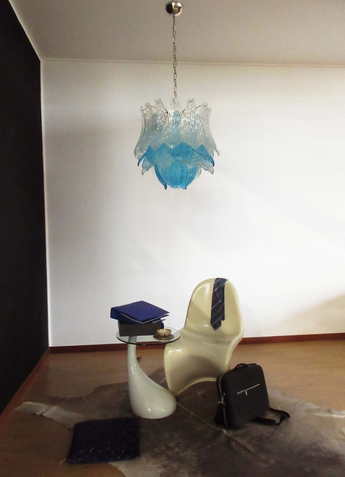 Talian Vintage Murano Glass Chandelier   38 Glasses   Blue And Trasparent photo for sale