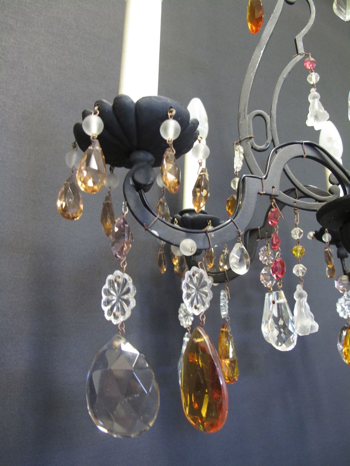 6 Arm Black Iron Chandelier, Ca 1930 photo 242.0
