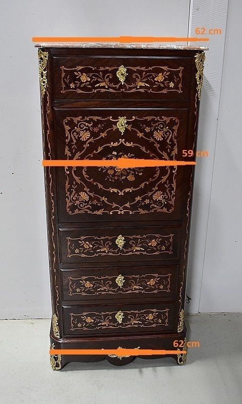 Inlaid Small Secretary, Rosewood, Louis XIV Style, Napoleon III Nineteenth photo vintage