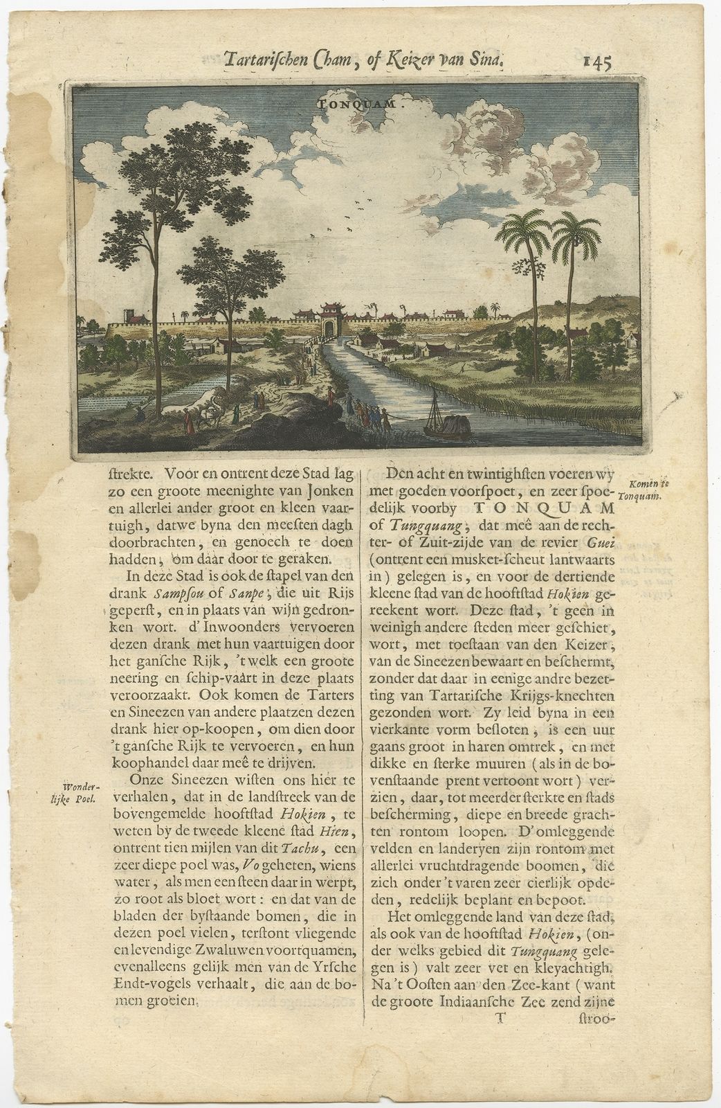 Antique Print Of The City Of Tonquam By Nieuhof (1665)